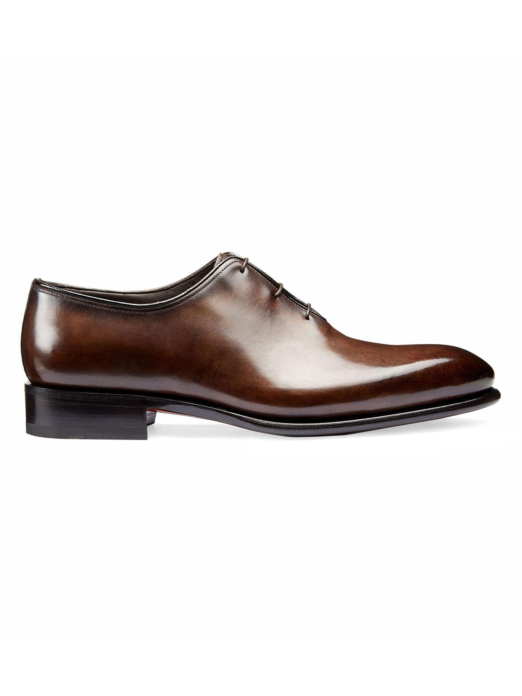 Santoni Men's Polished Leather Wholecut Oxfords - Dark Brown