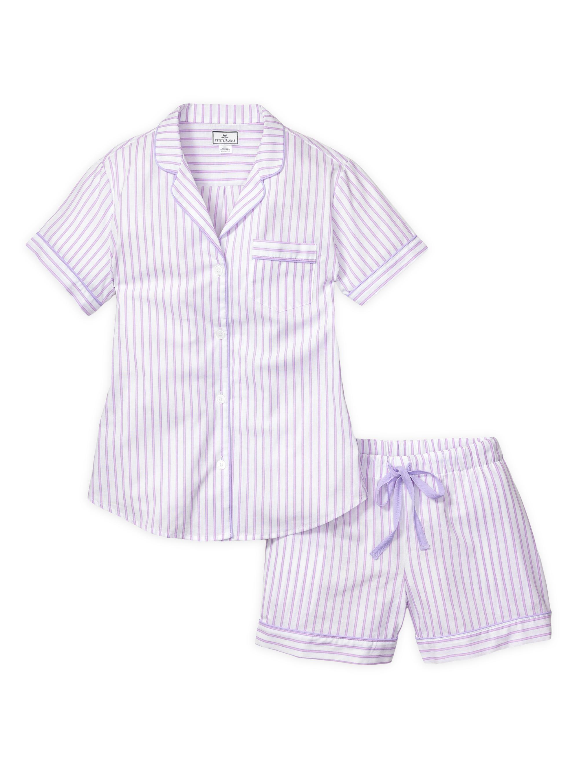 Petite Plume 2-Piece French Ticking Striped Pajama Shorts Set - White