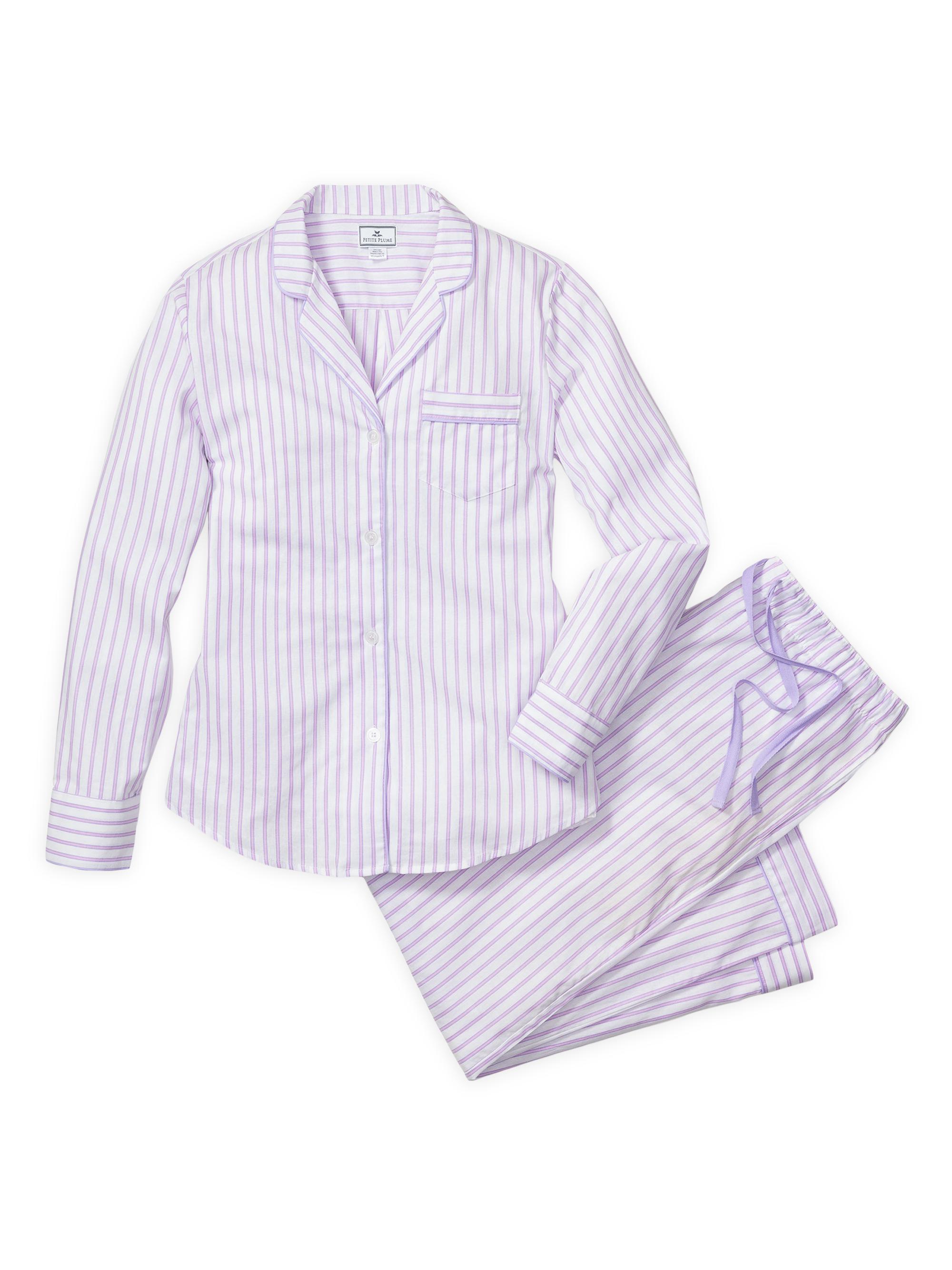 Petite Plume 2-Piece French Ticking Striped Pajama Set - White