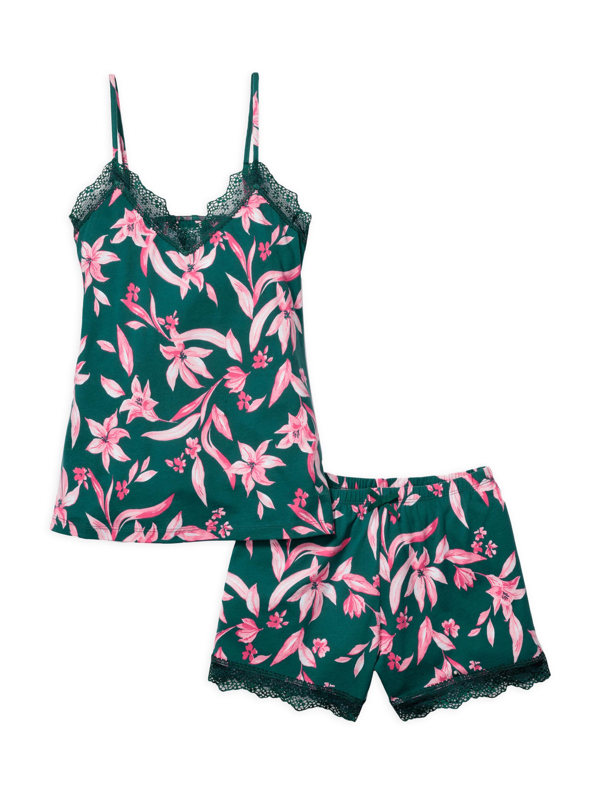 Petite Plume 2-Piece Floral Lace Shorts Pajama Set - Green