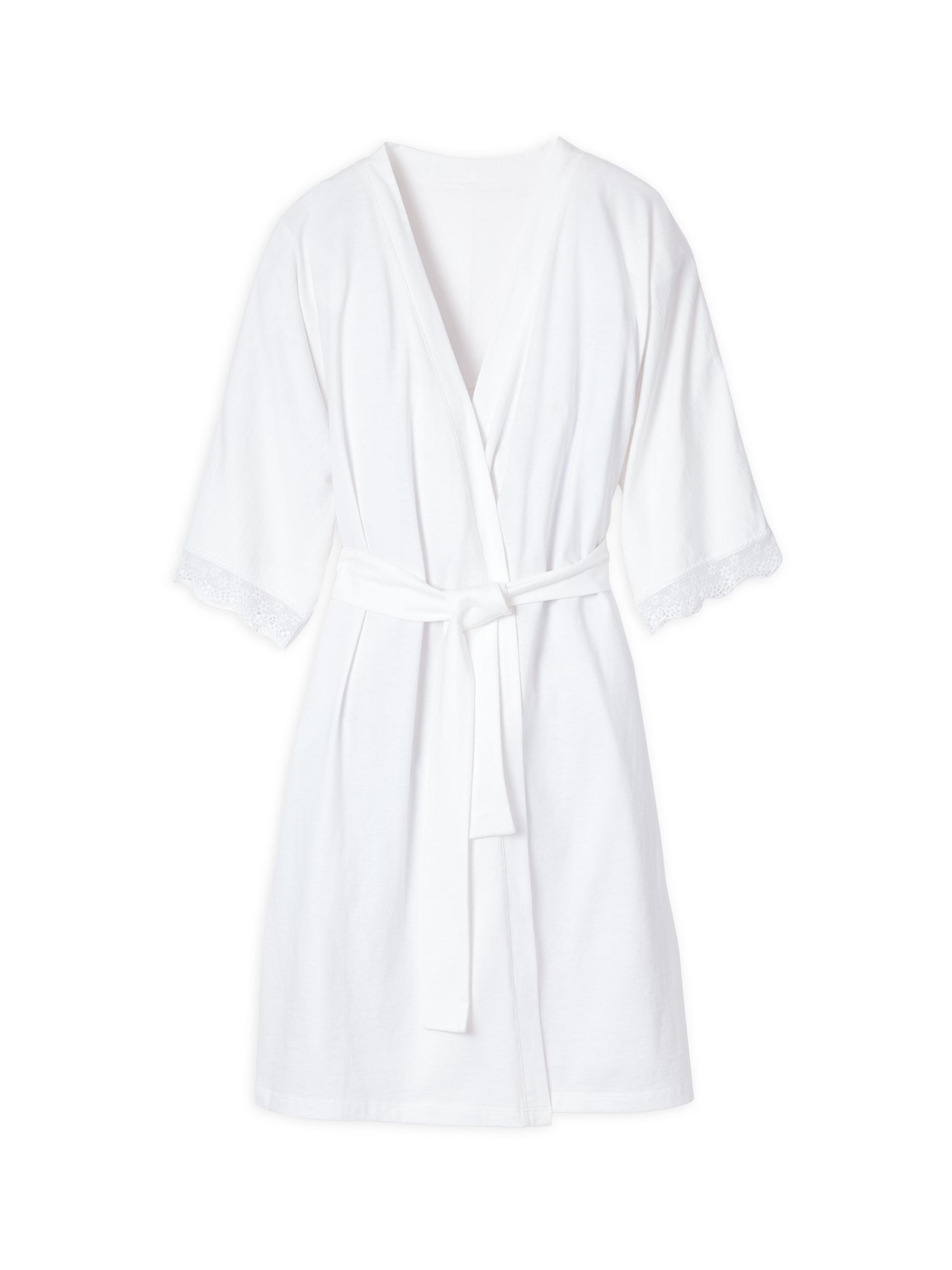 Petite Plume Lace-Trim Cotton Robe - White