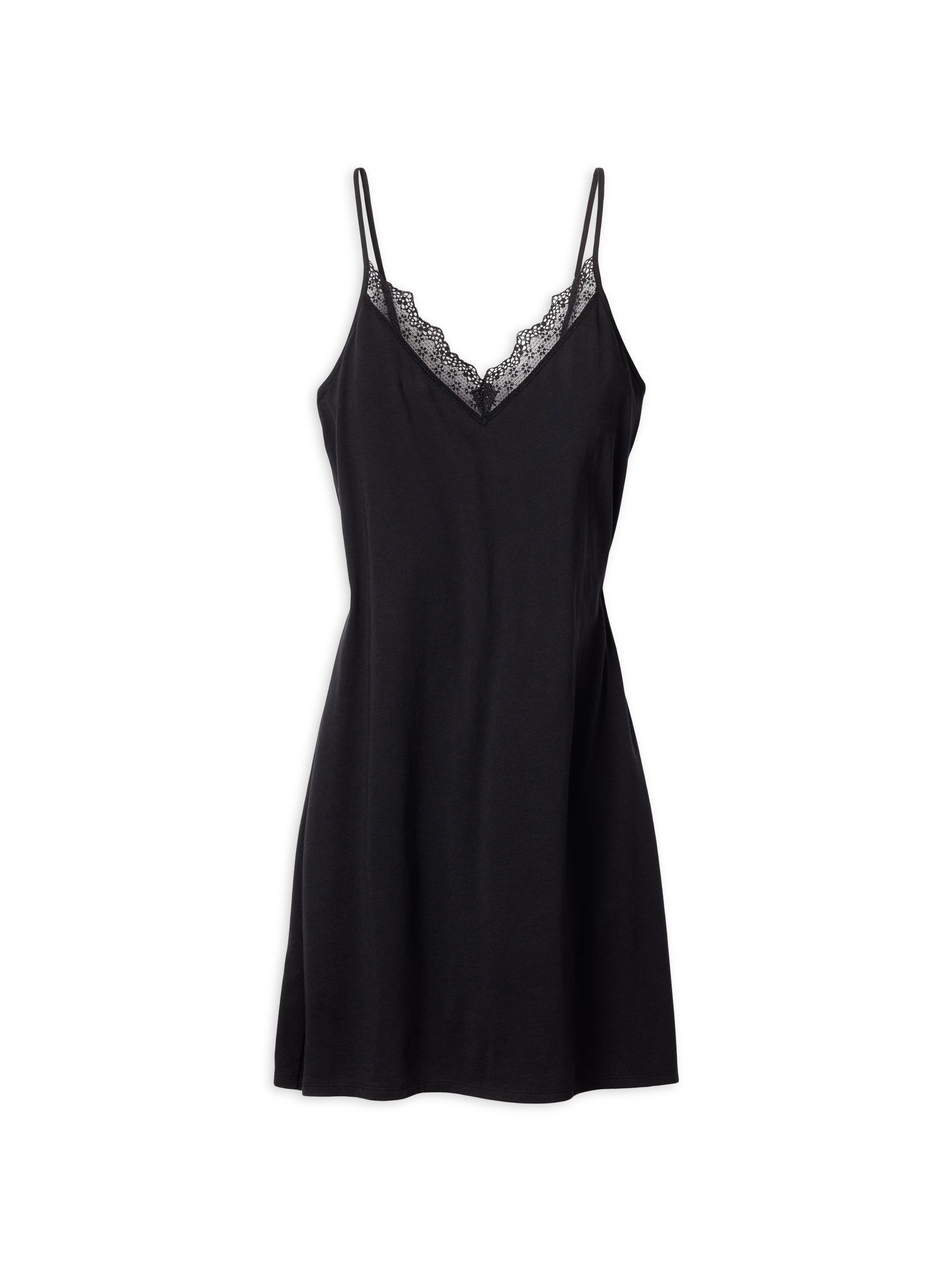 Petite Plume Lace-Trim Nightgown - Black