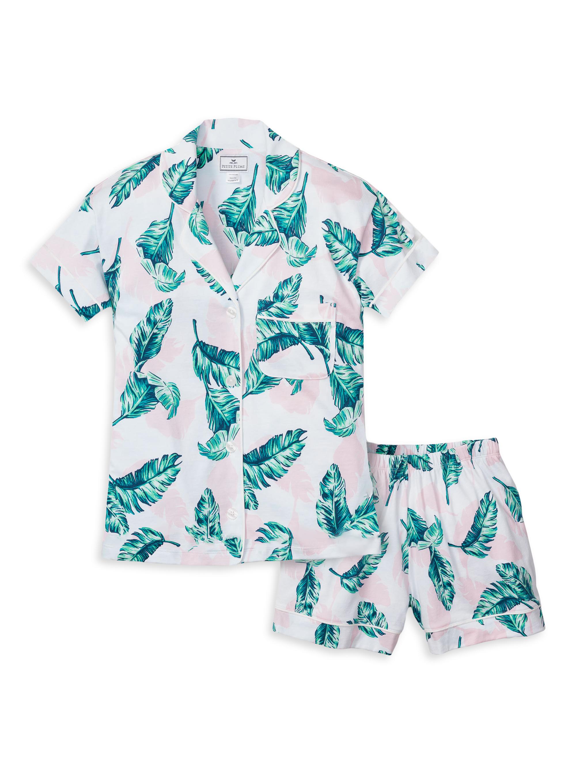 Petite Plume St. Tropez Palm Print 2-Piece Pajama Set - White