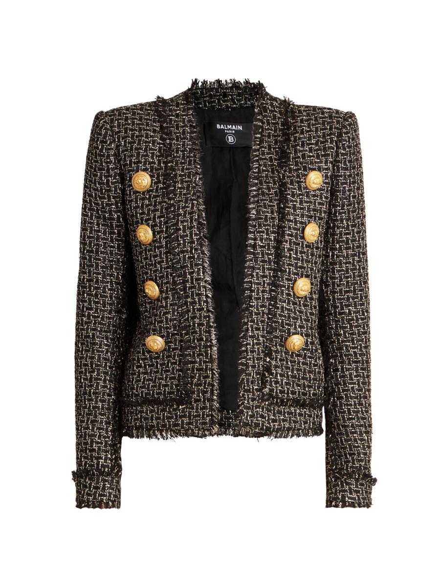 Balmain Collarless Metallic Tweed Jacket | Saks Fifth Avenue