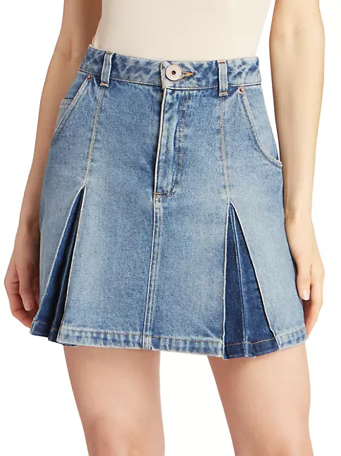 Shop Balmain Denim Pleated Miniskirt | Saks Fifth Avenue