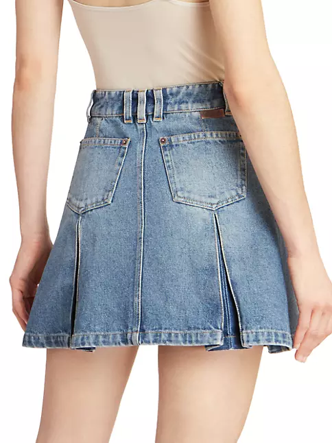 Shop Balmain Denim Pleated Miniskirt | Saks Fifth Avenue