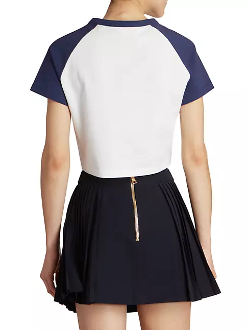 CELINE 16 CROPPED T-SHIRT IN COTTON JERSEY - OFF WHITE/RED INTENSE