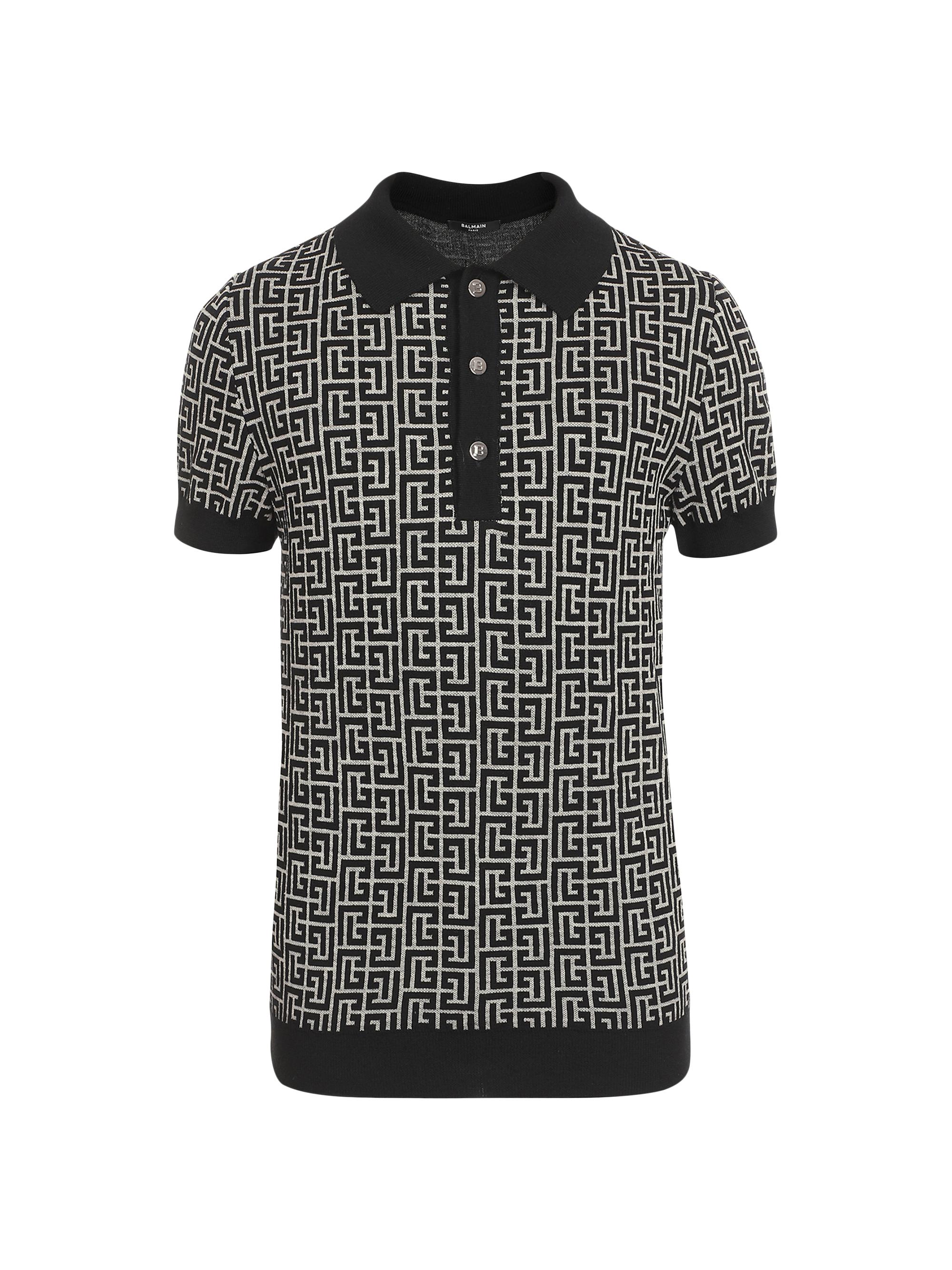 Monogram Wool & Linen-Blend Polo Shirt