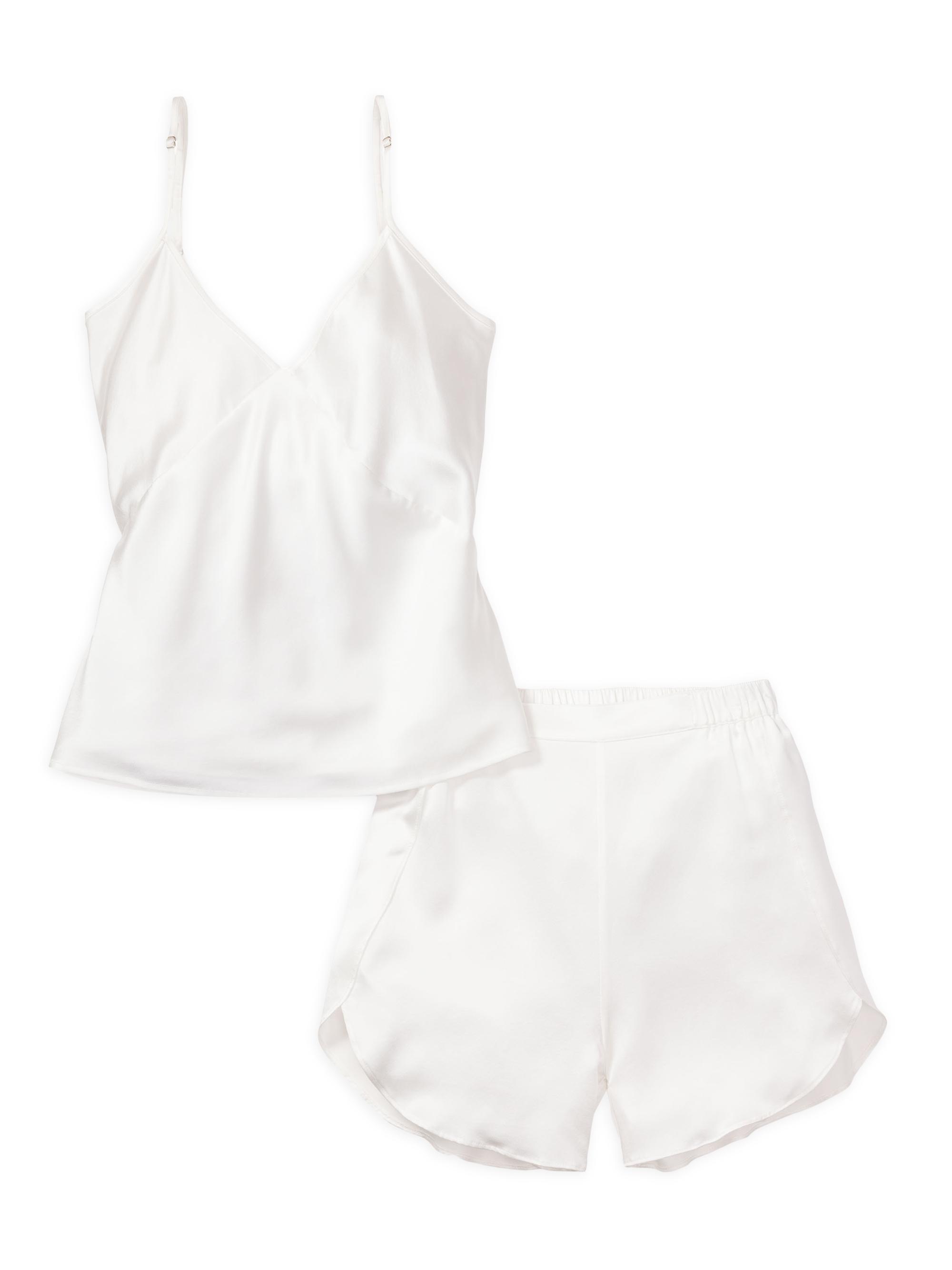 Petite Plume Silk Camisole Shorts Pajama Set - White