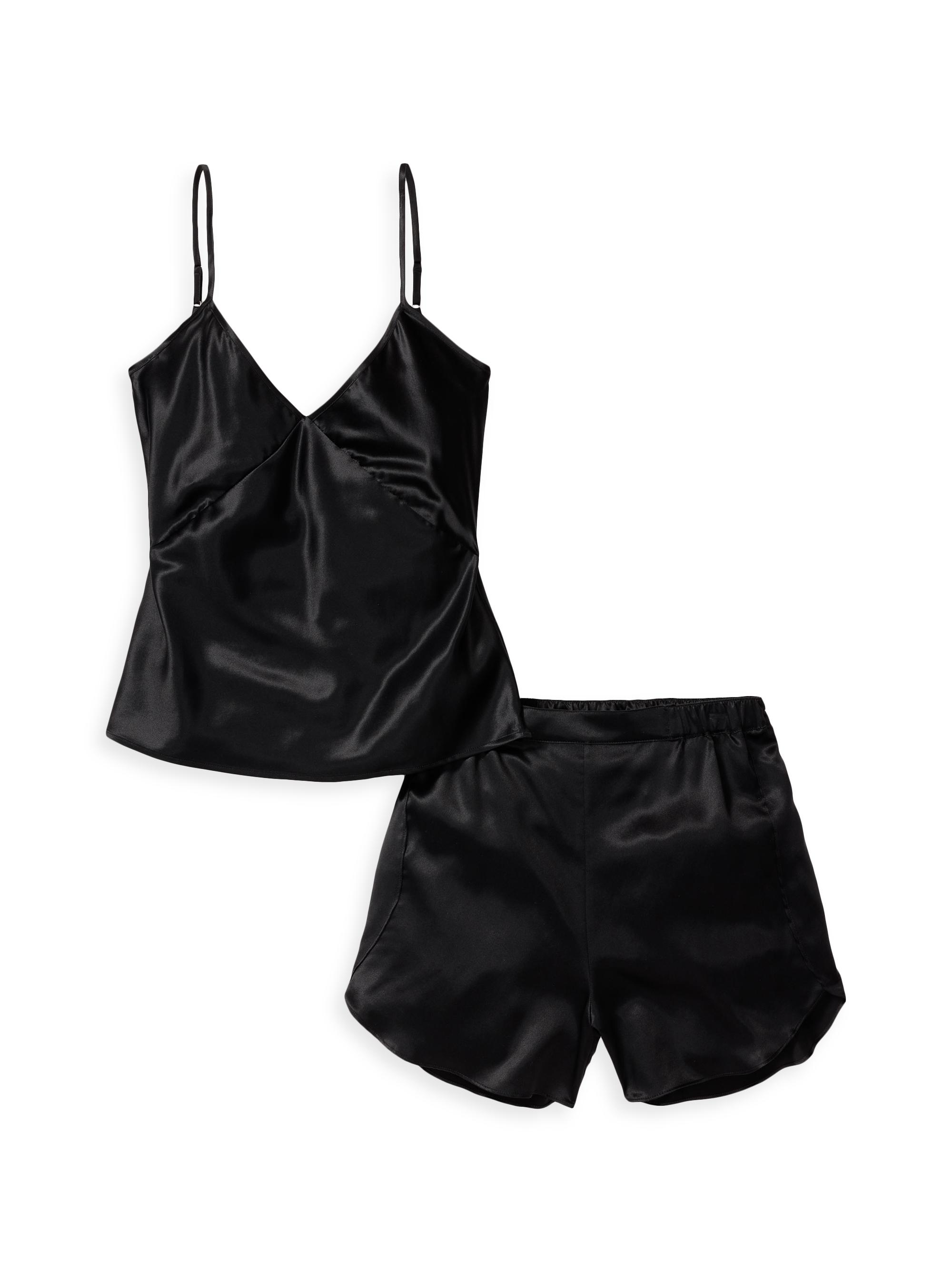 Petite Plume Silk Camisole Shorts Pajama Set - Black