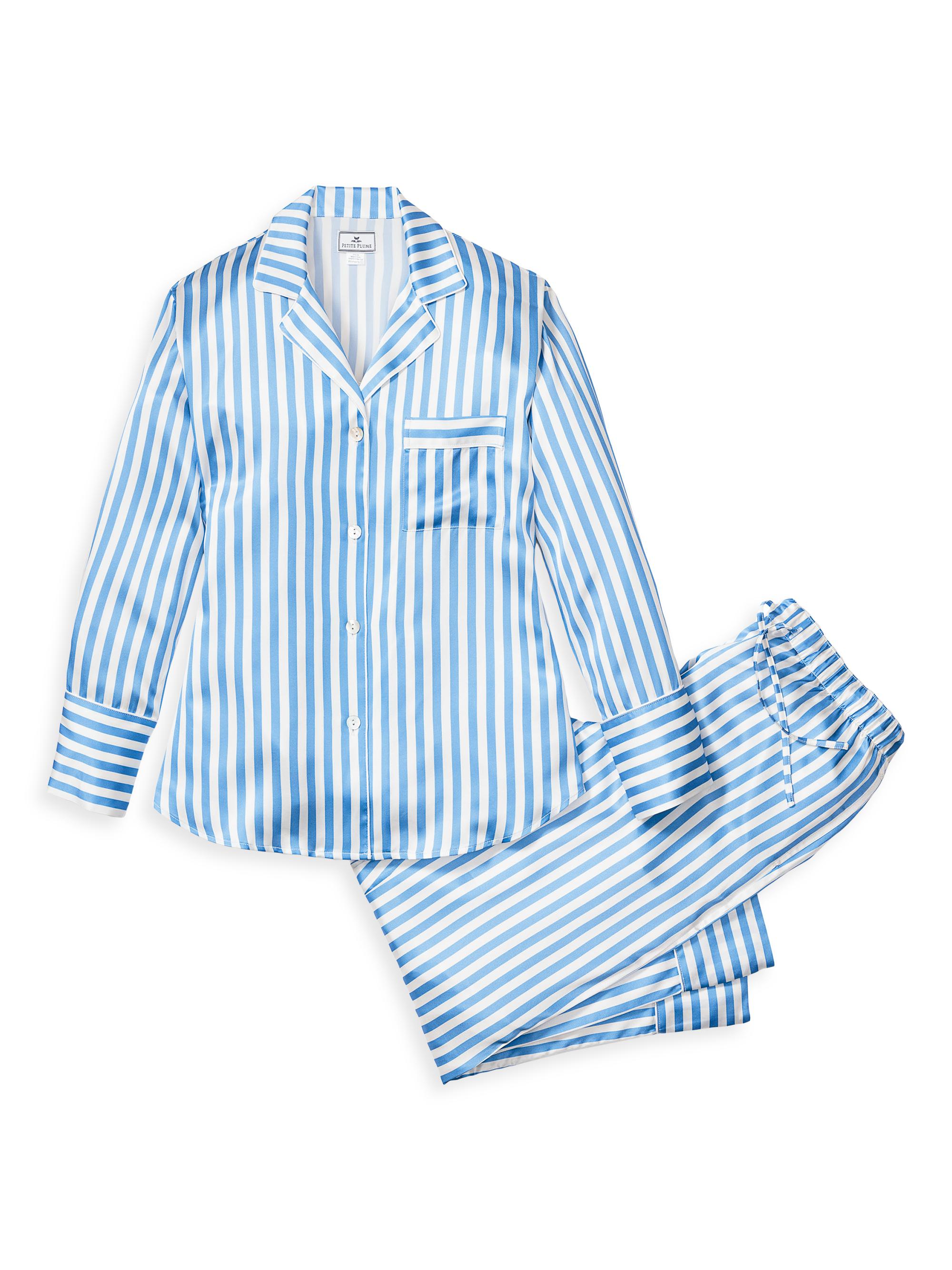 Petite Plume Silk Stripe Pajama Set - Blue White Stripe