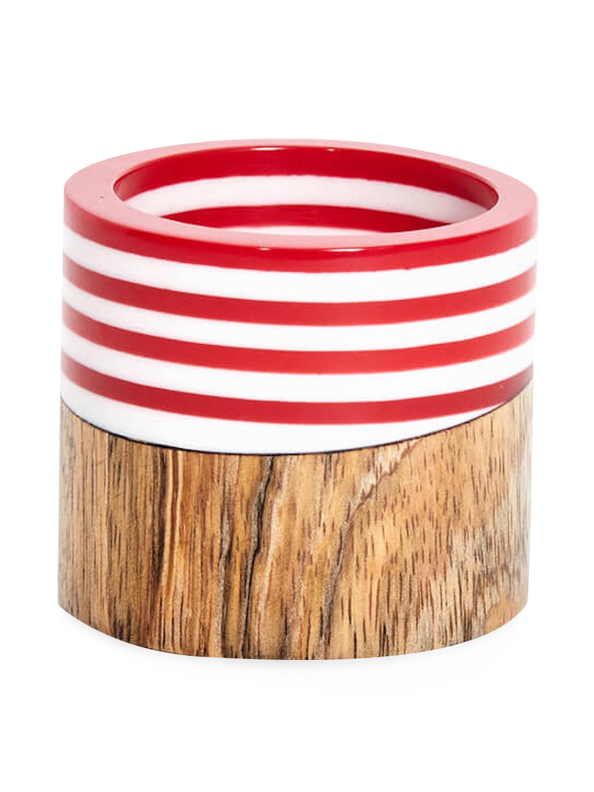 Von Gern Home Wood & Stripes Napkin Rings, Set of 4 - Red