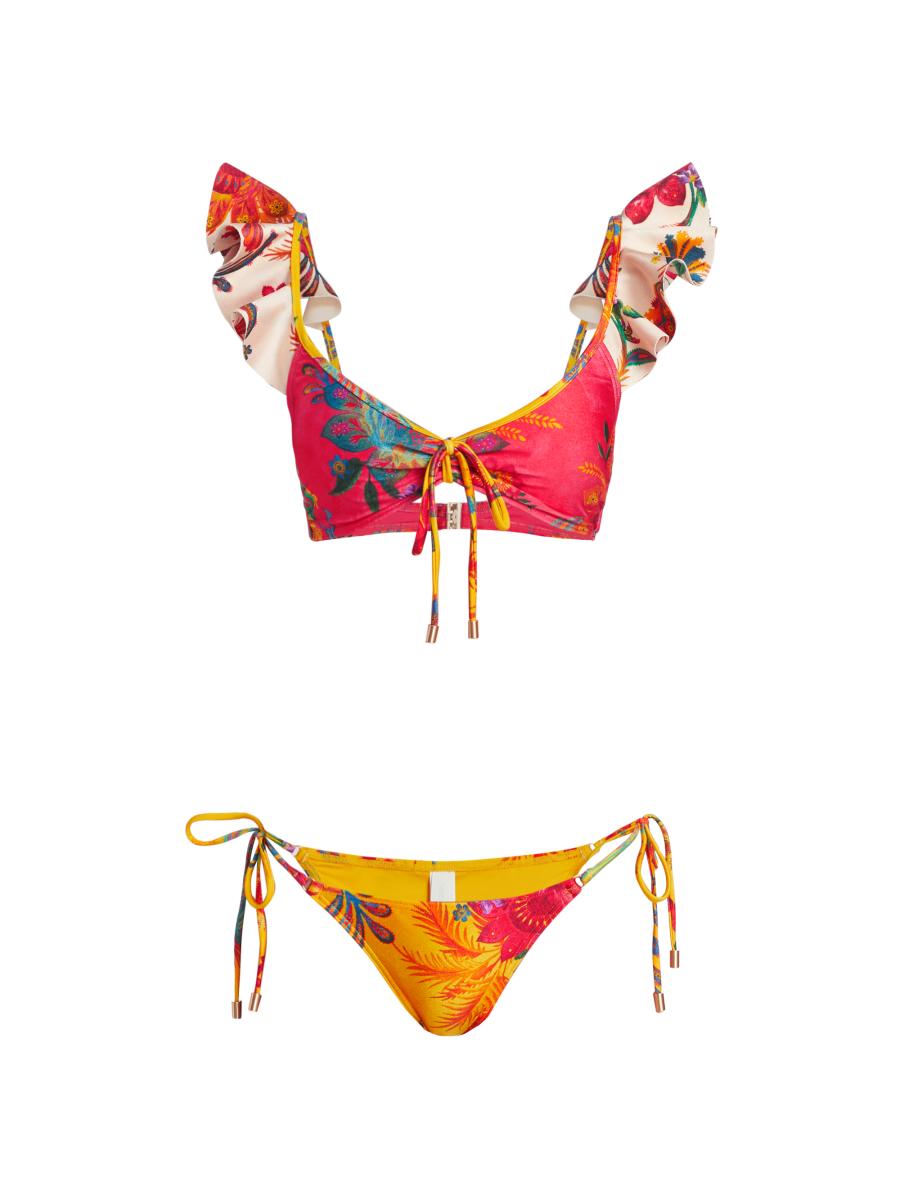 【Zimmermann】Lucky ruffled bikini Lucky paisley ruffled bikini in purple - Zimmermann Kids