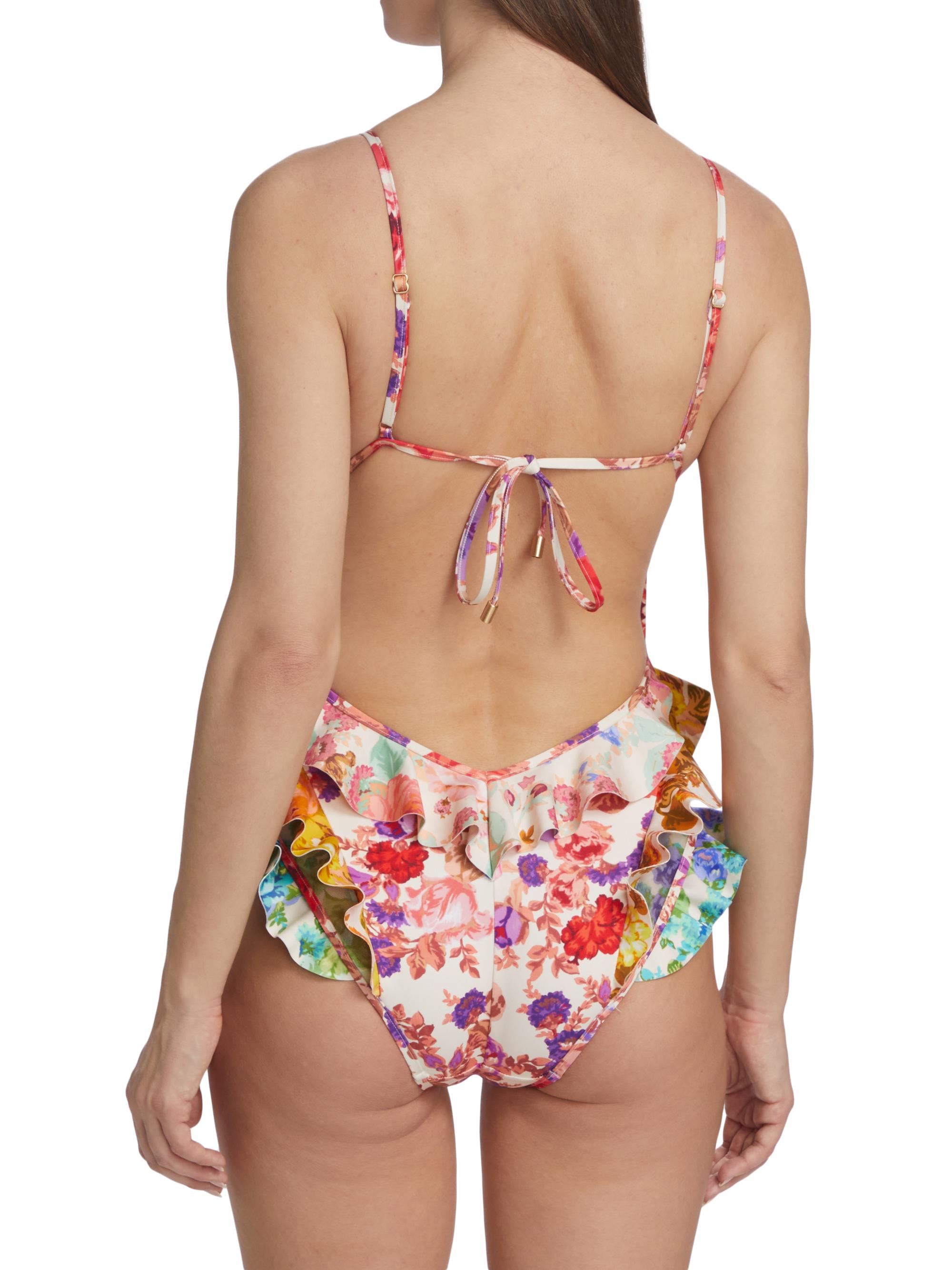 Zimmermann Raie Waterfall Floral Ruffled One-Piece Swimsuit | Saks
