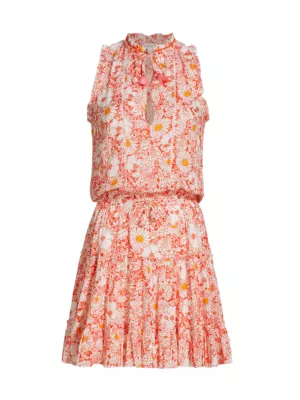 Poupette St Barth Women's Clara Floral Self-Tie Minidress - Orange Mid Seventies Garden