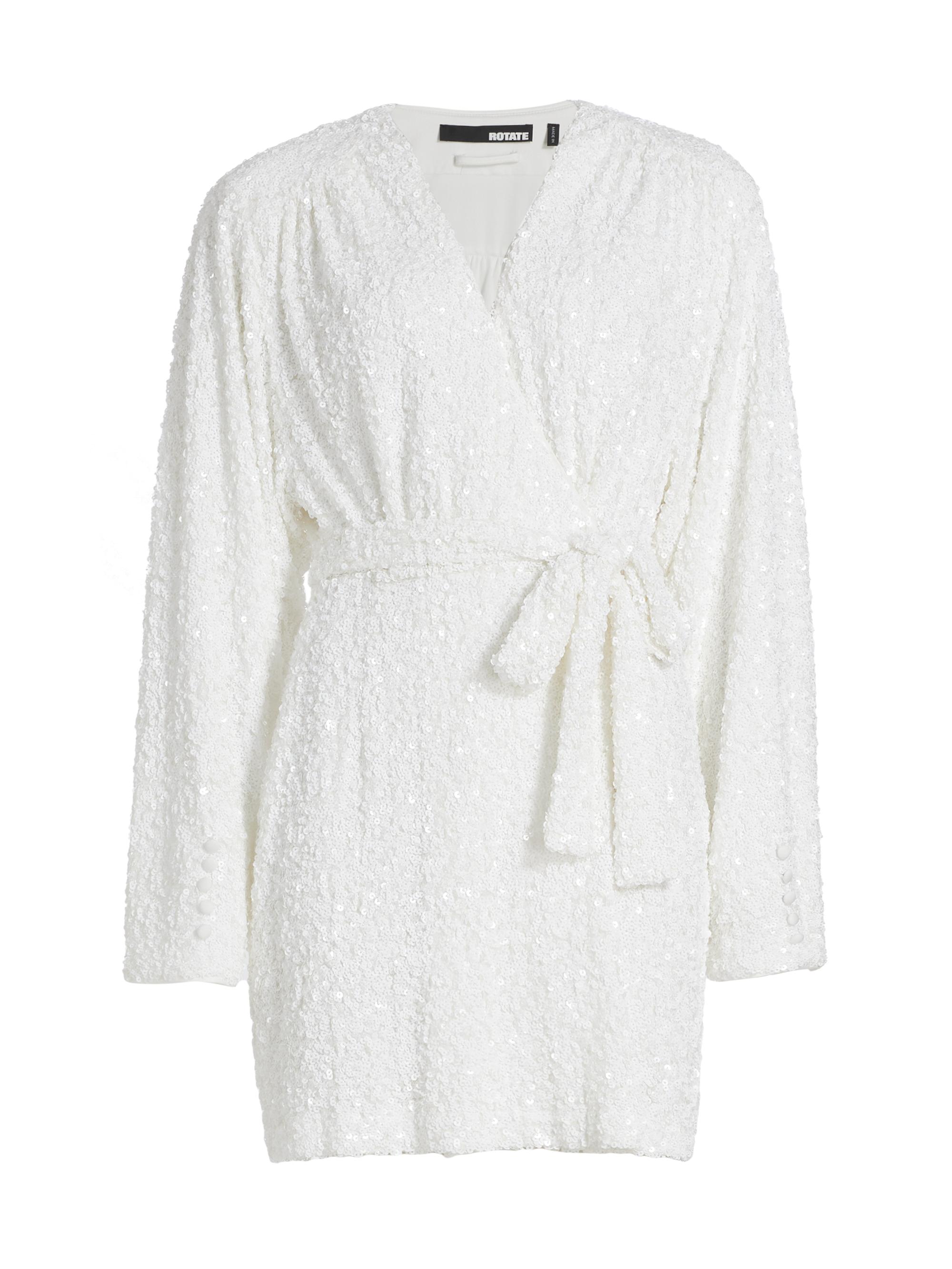 Rotate Birger Christensen Women's Sequined Faux Wrap Minidress - Egret