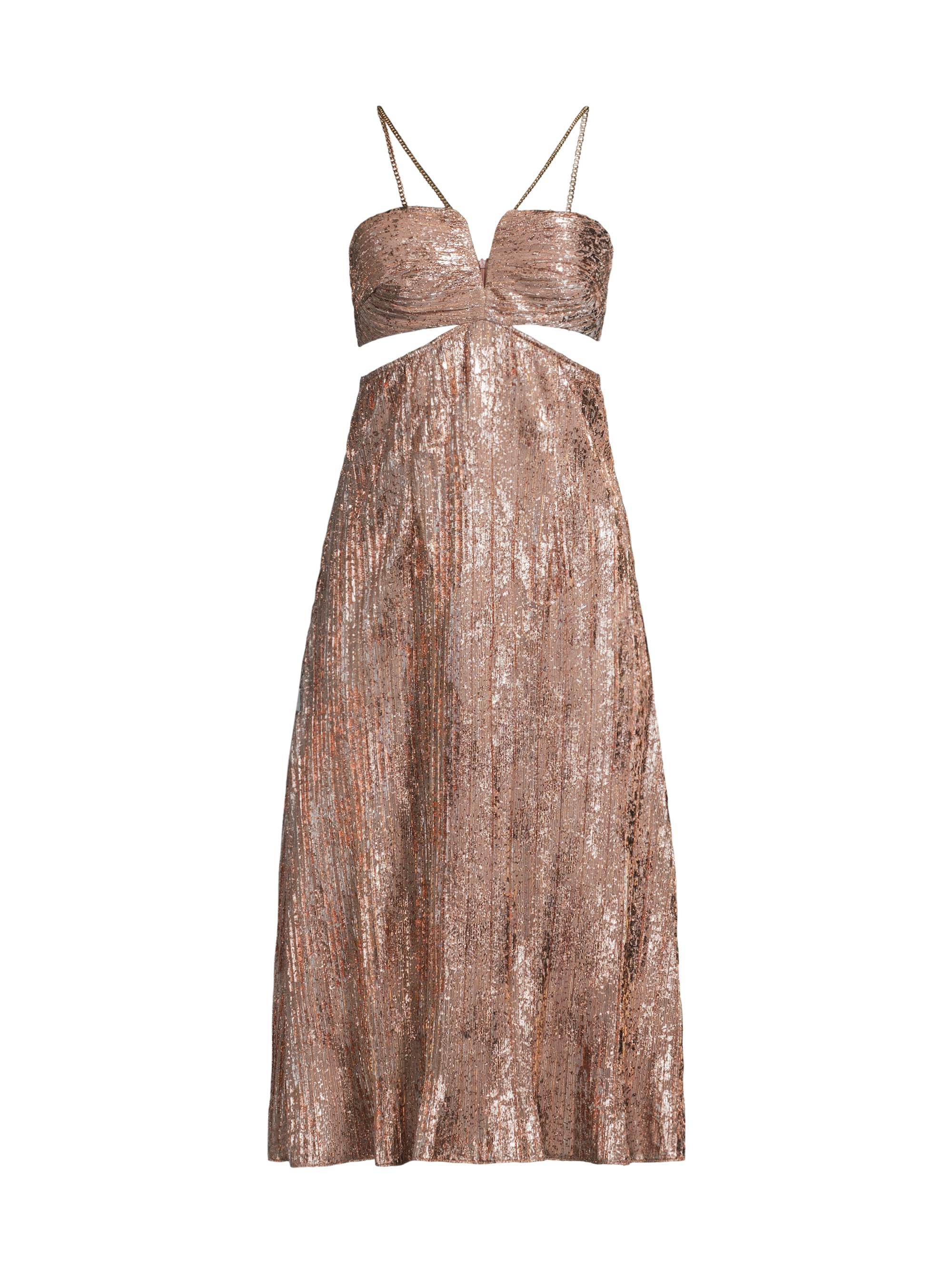 Liv Foster Women's Foil Cut-Out Midi-Dress - Rose Gold