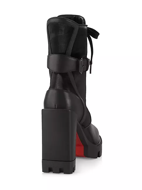 Christian Louboutin Macademia Logo Red Sole Combat Booties