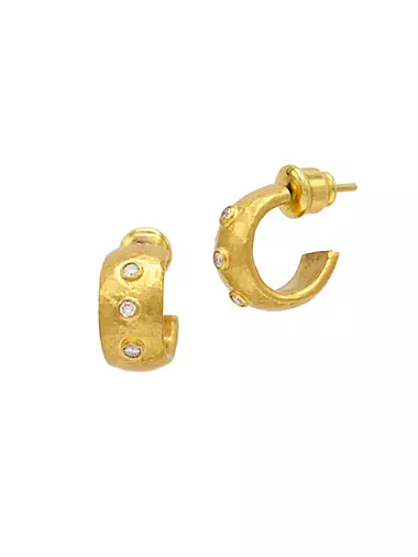 Droplet Small Yellow Gold & 0.18 TCW Diamond Hoop Earrings