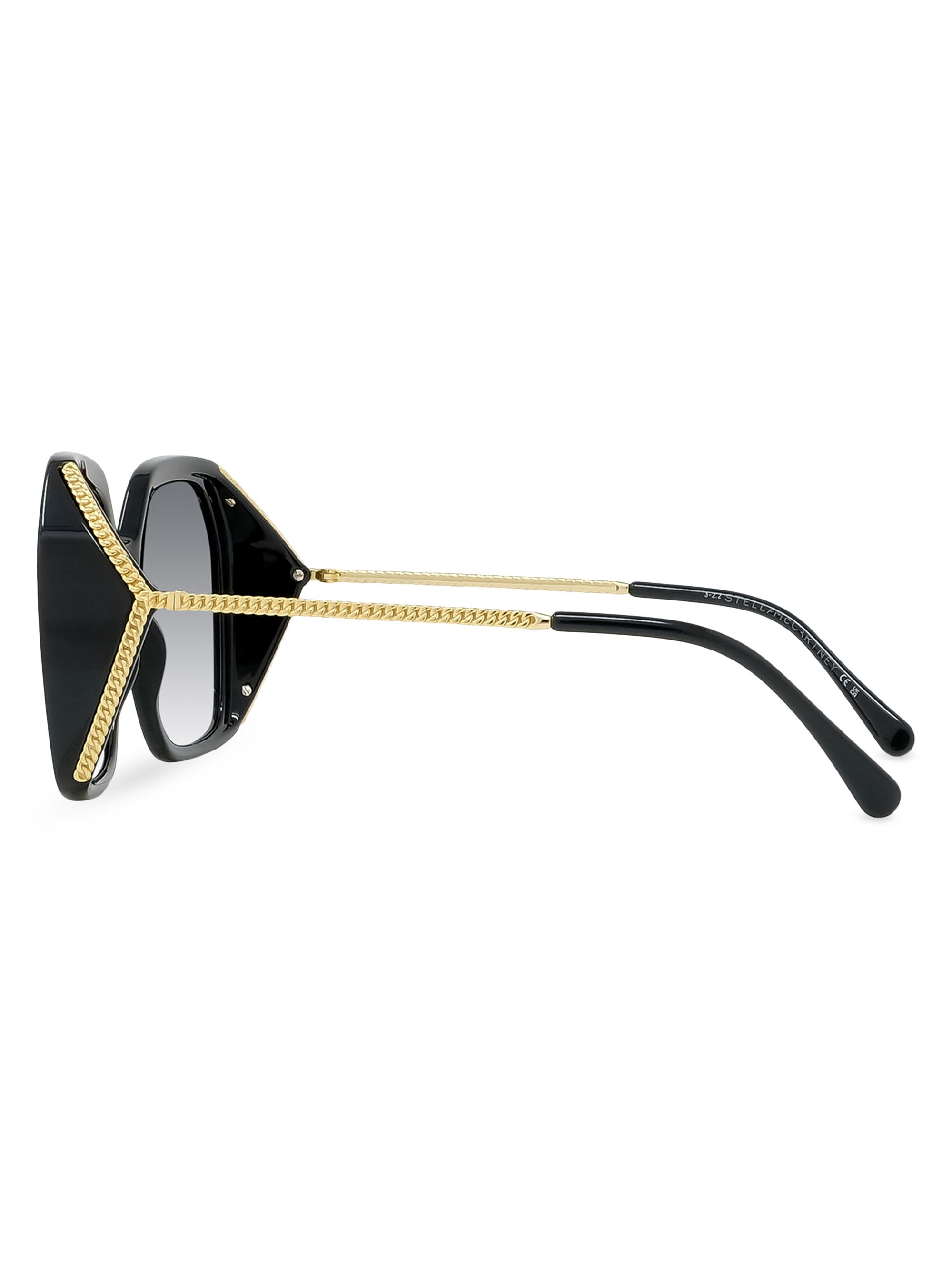 Stella McCartney Falabella Chain Square Flat Sunglasses Black Gold Stella McCartney Black SC0043S Falabella Chain Square  main image 3