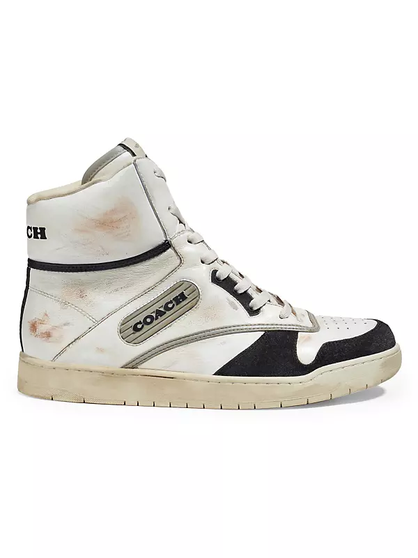 Coach Distressed Leather High-Top Sneaker White 7.5 D