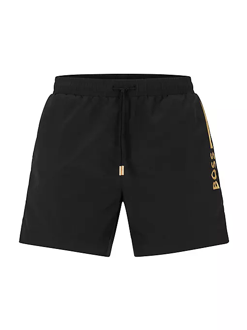 BOSS - Quick-drying swim shorts with metallic logo