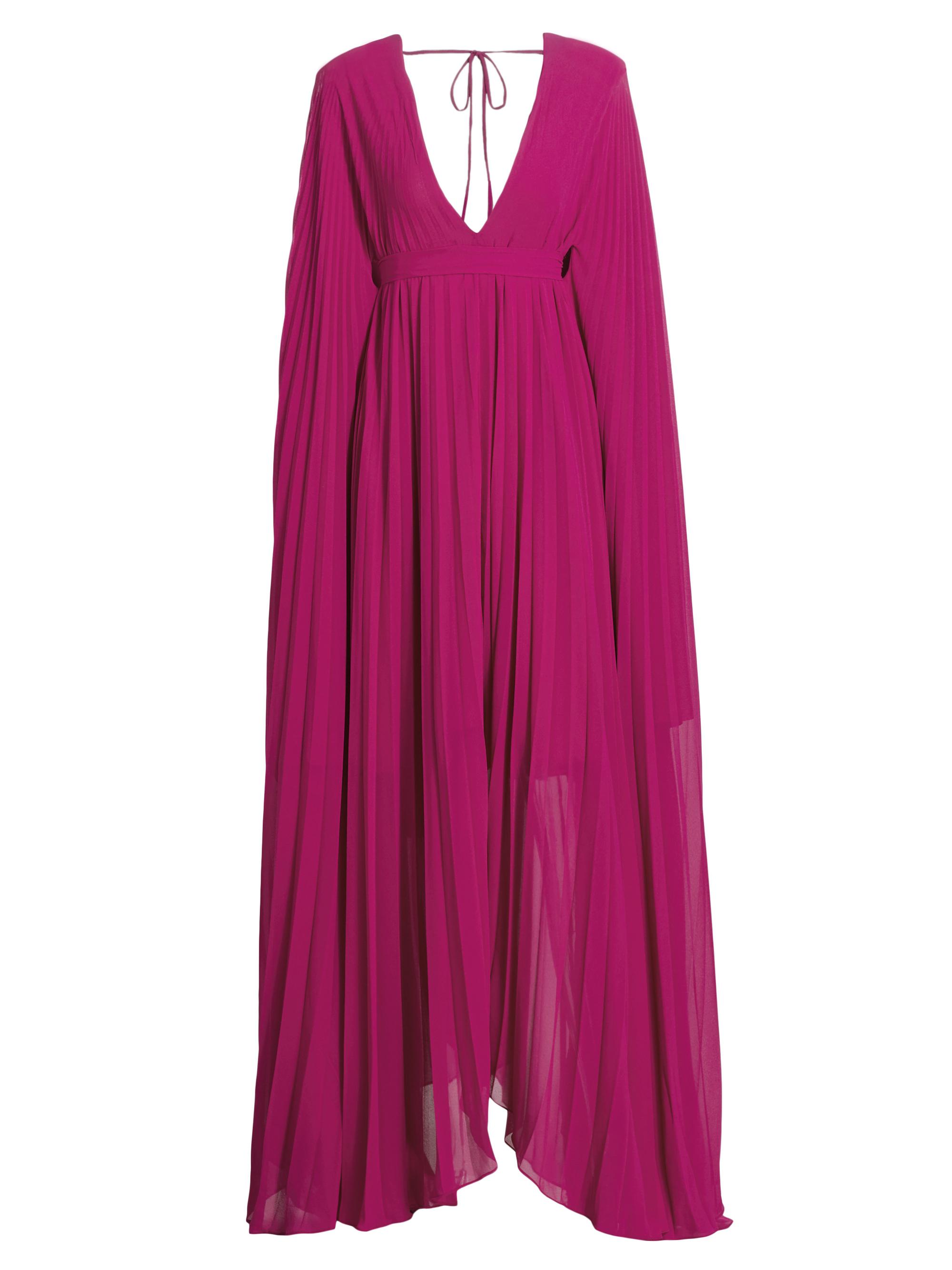 Michael Costello Collection Women's Delilah Pleated Cape-Sleeve Gown - Fuchsia