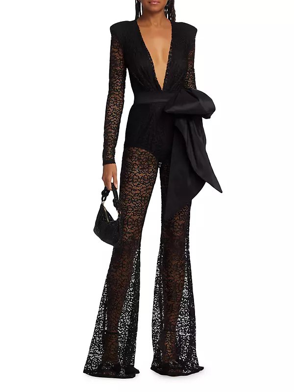 Shop Michael Costello Collection Biagia Sheer Lace Jumpsuit | Saks