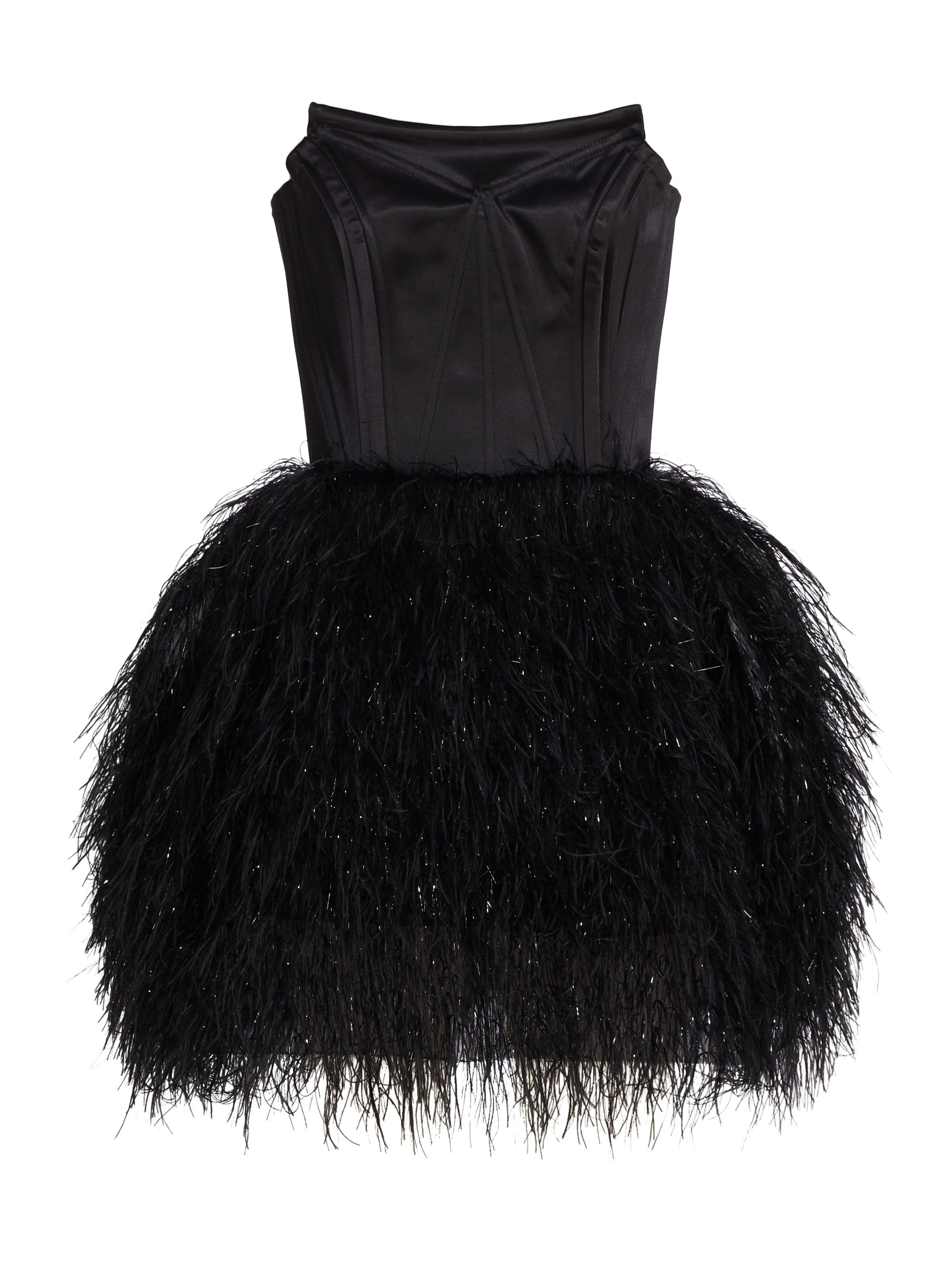 Michael Costello Collection Women's Xixi Strapless Feather Minidress - Black