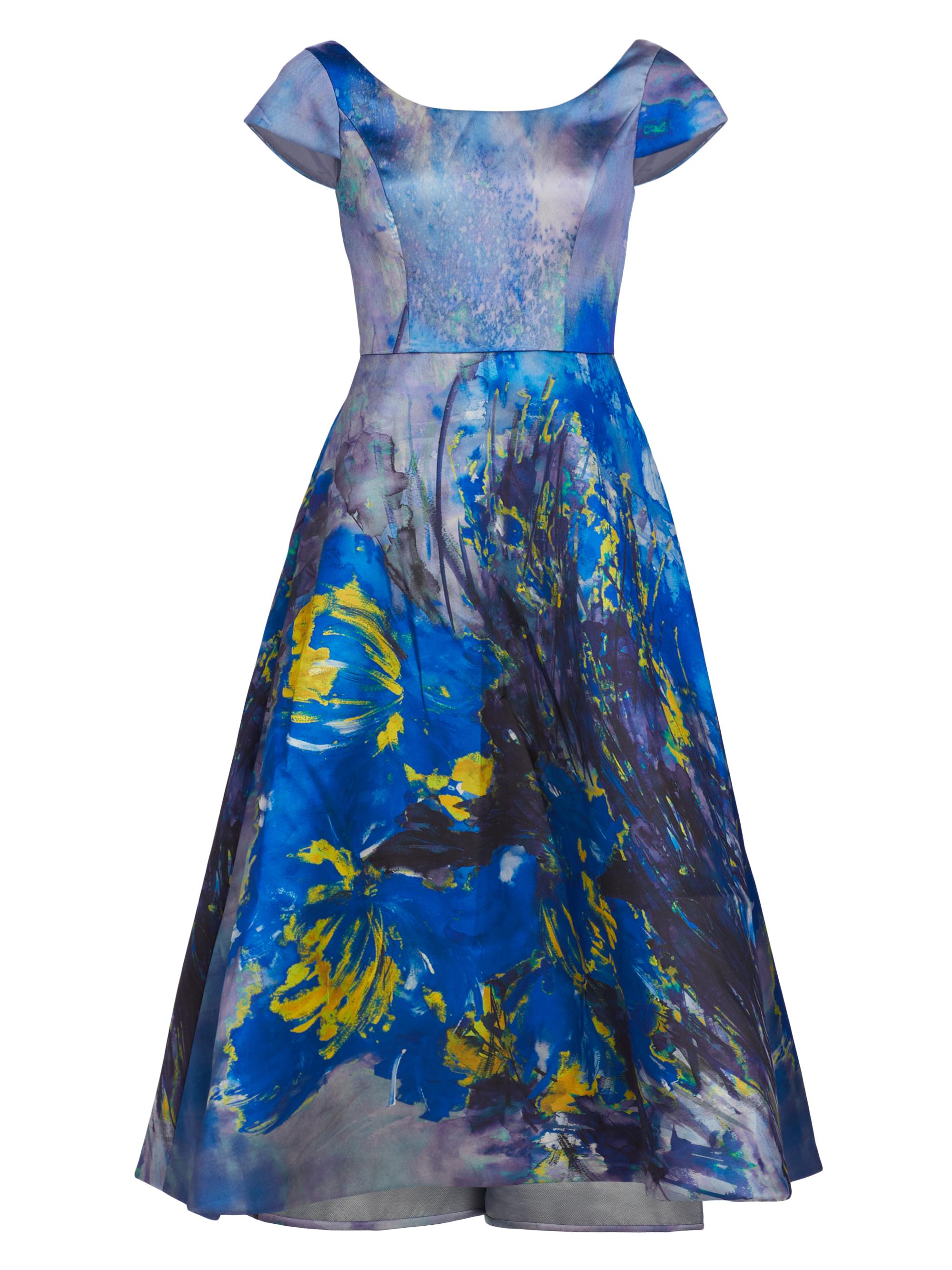 Amsale Women's Abstract Floral Satin Midi-Dress - Blue Multi