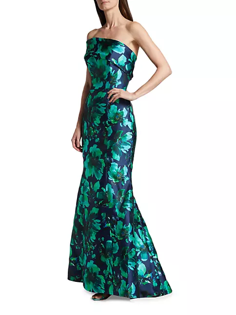 Shop Amsale Floral Satin Trumpet Gown | Saks Fifth Avenue