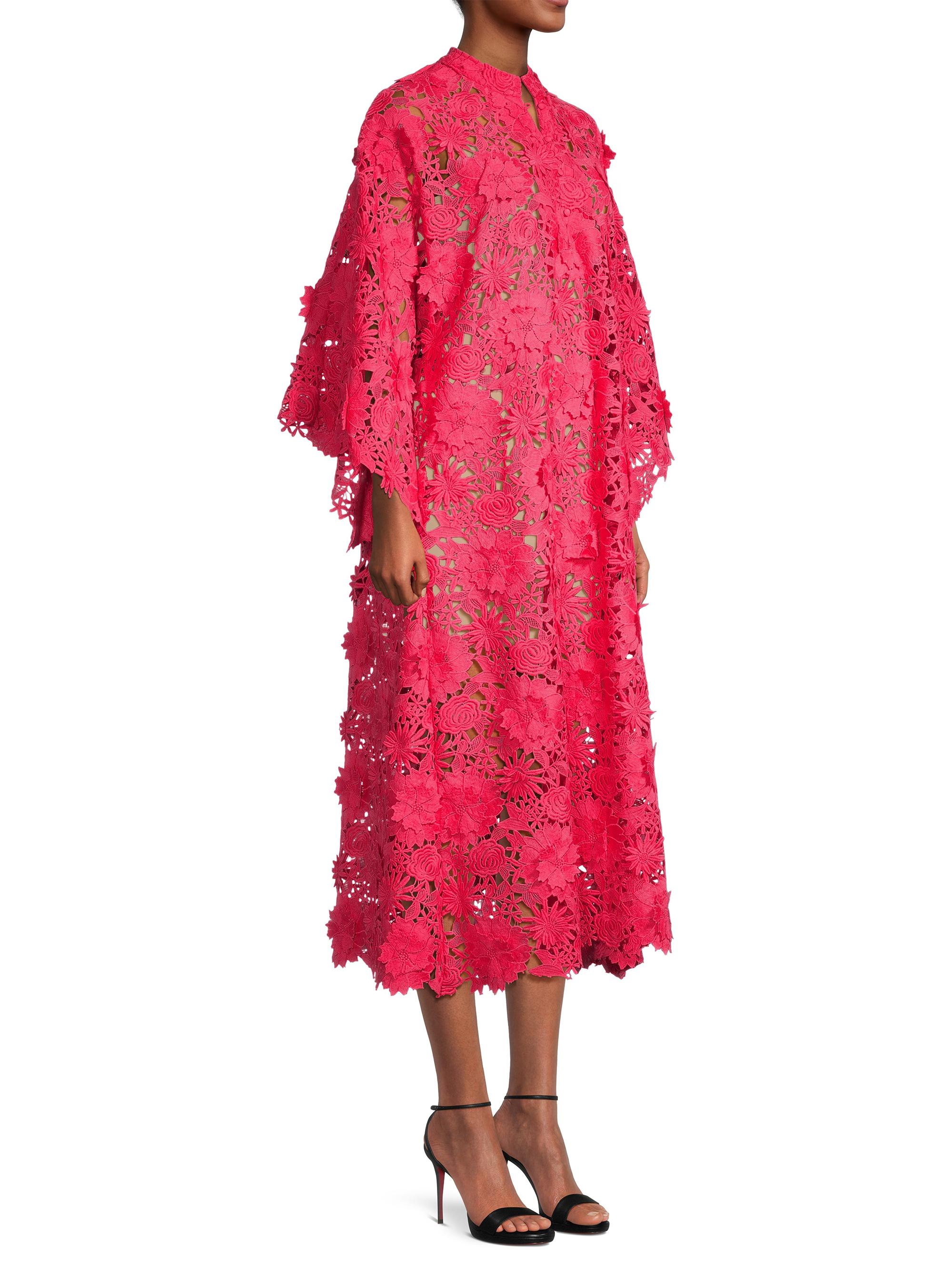 La Vie Style House Women's Floral-Lace Caftan Midi-Dress - Berry Melon one-size