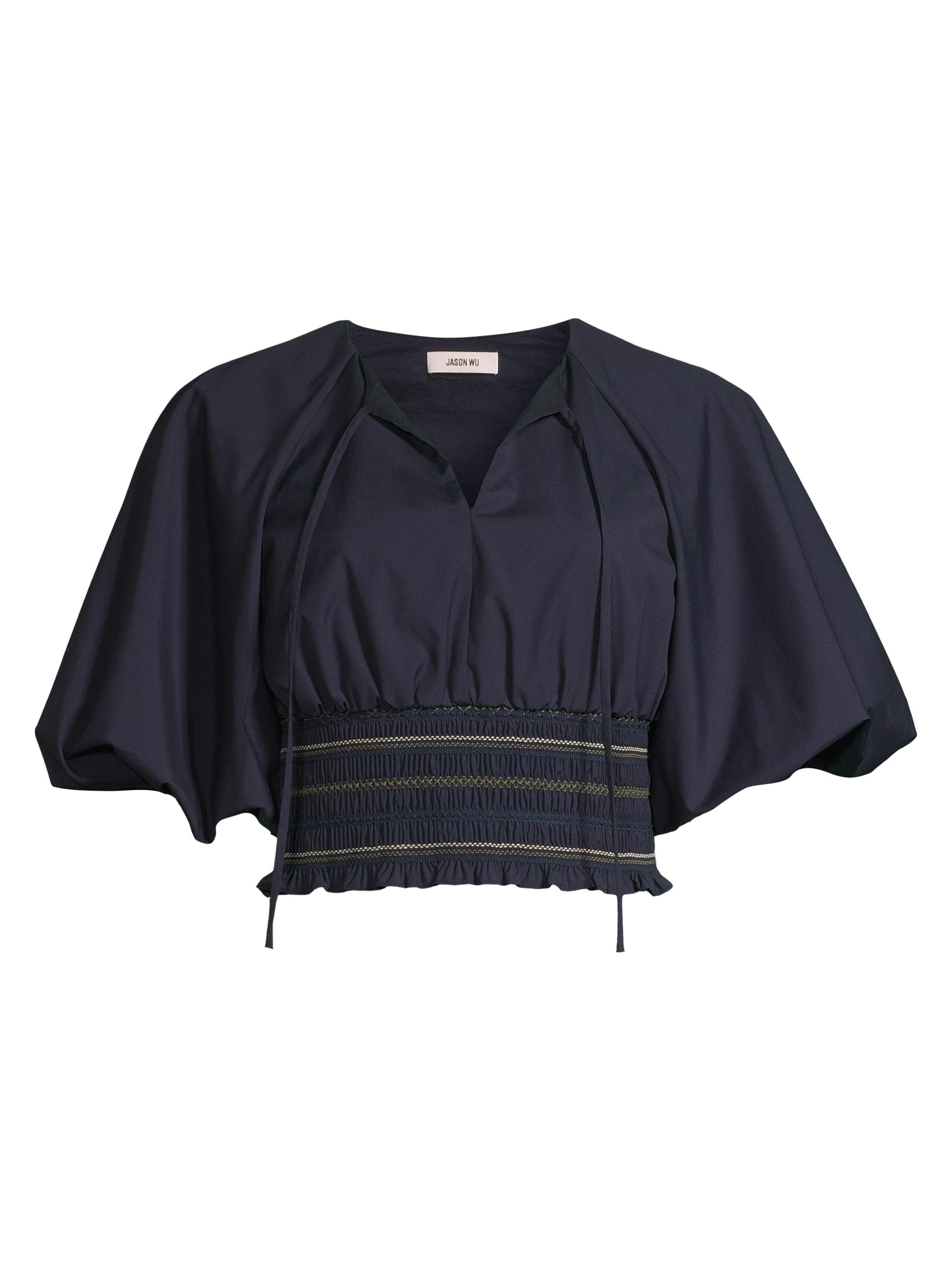 Jason Wu Women's Raglan Puff-Sleeve Smocked Blouse - Navy