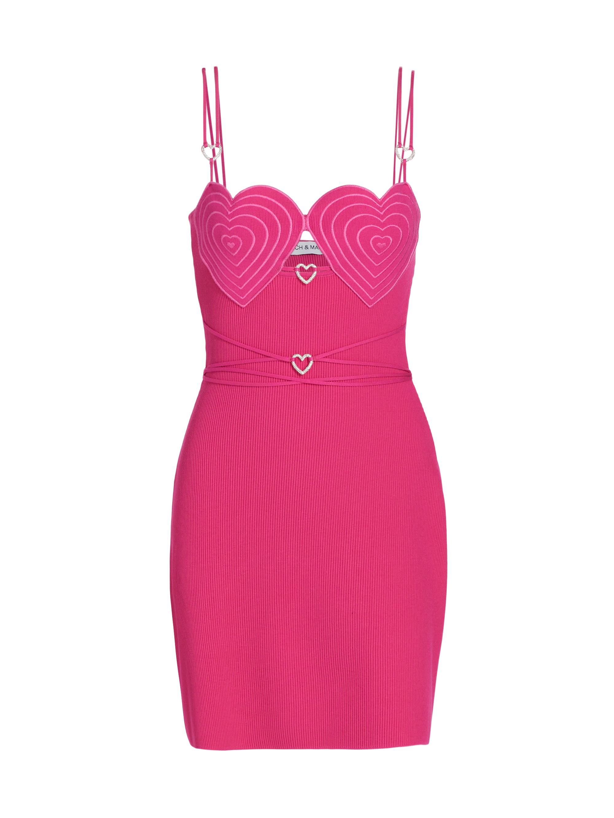 Mach & Mach Women's Heart-Accented Rib-Knit Body-Con Minidress - Fuschia