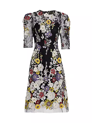 Calvin Klein NEW Black Multi Floral Embroidered 4 Sheer Sheath