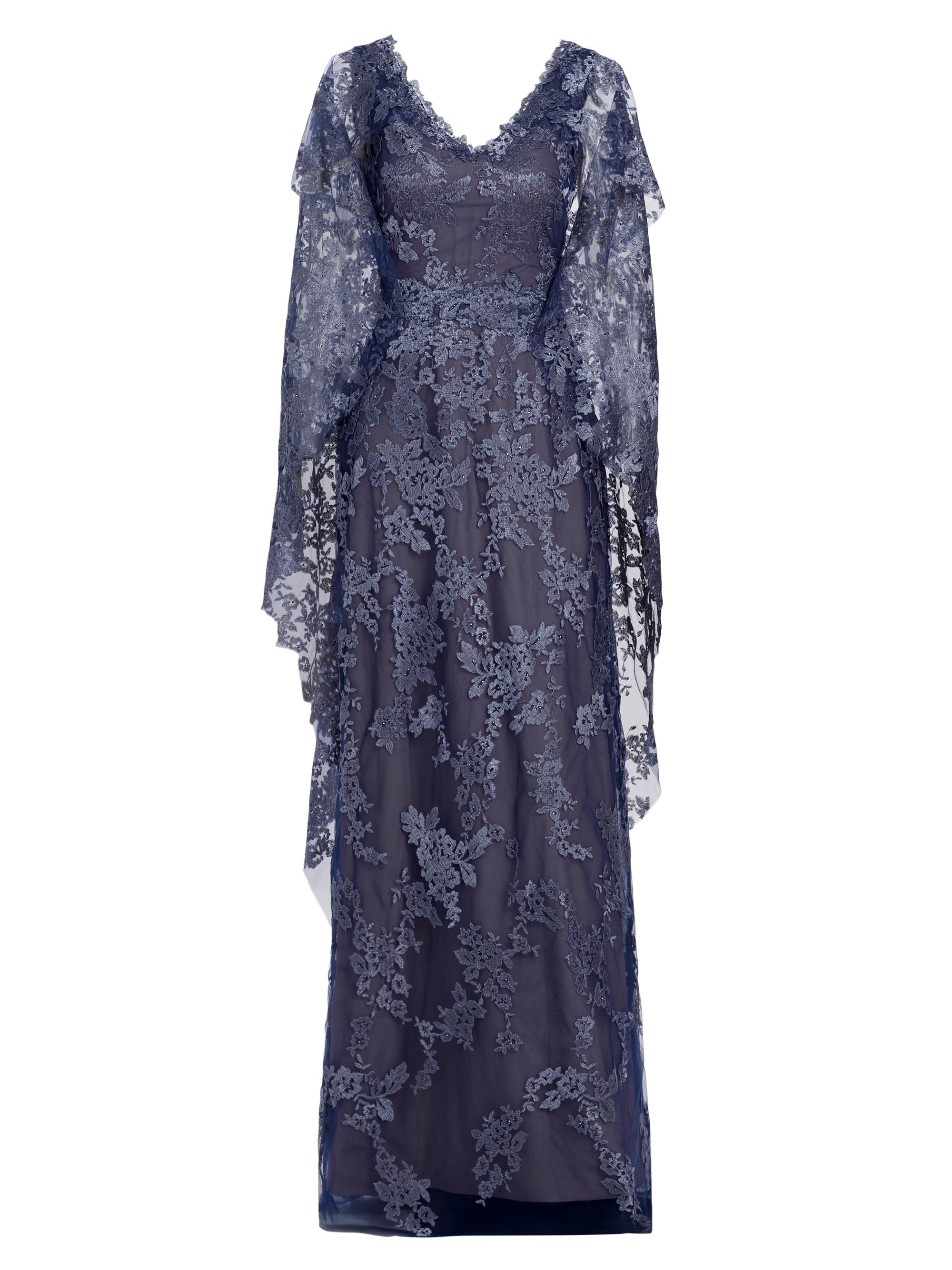 Rene Ruiz Collection Women's V-Neck Lace Cape Gown - Indigo