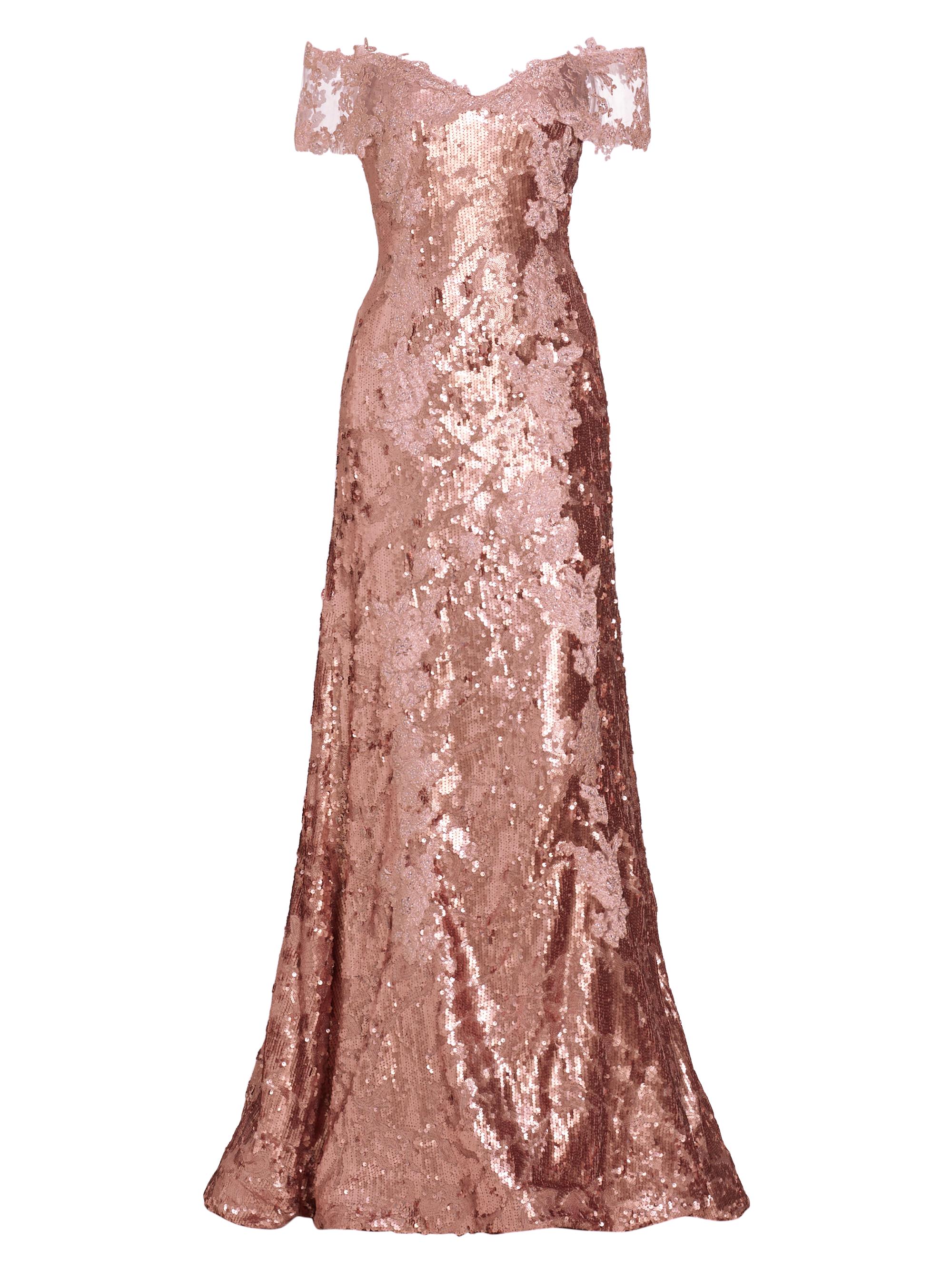 Rene Ruiz Collection Women's Sequined Off-The-Shoulder Gown - Blush