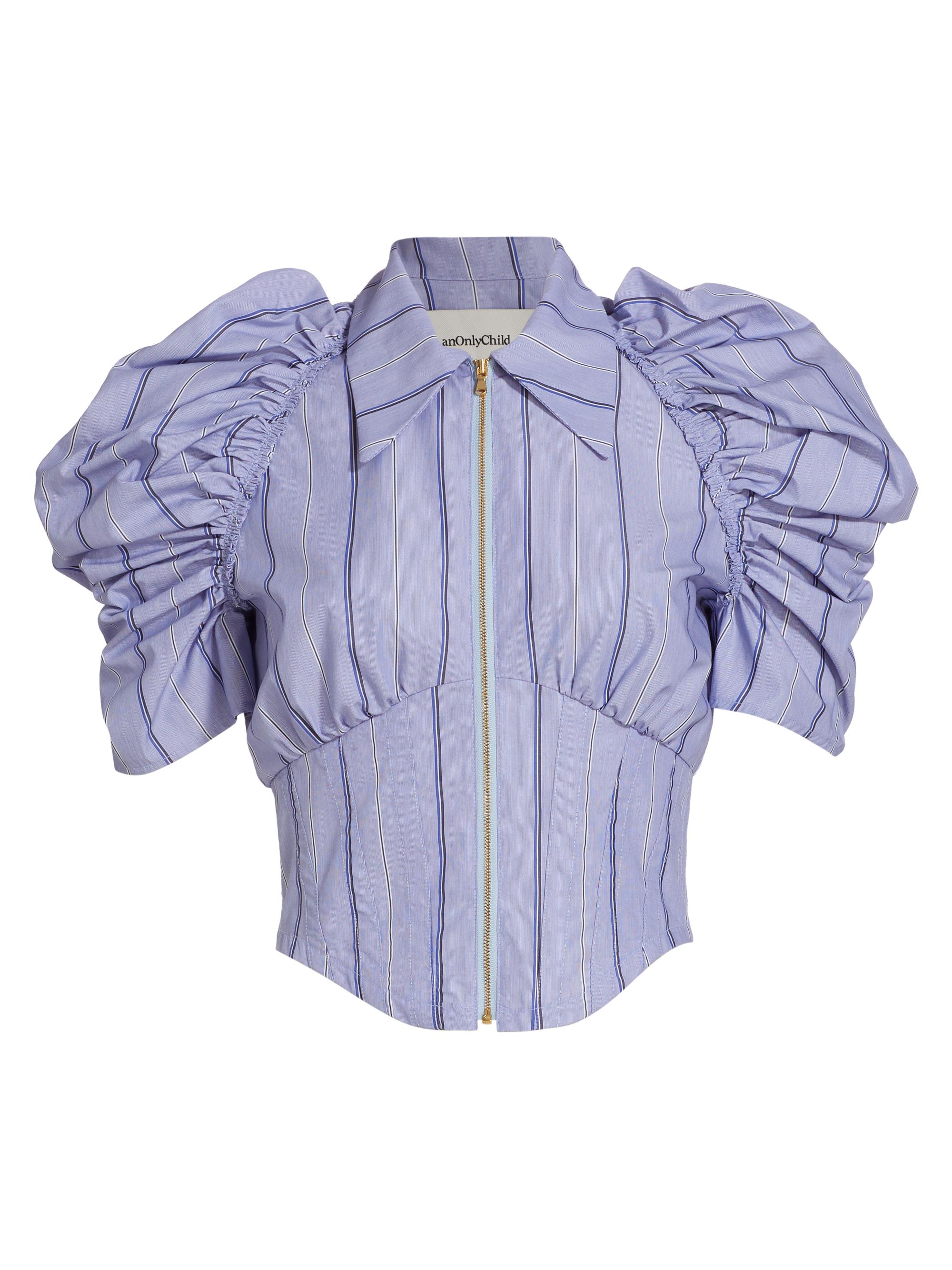 anOnlyChild Women's Alexandria Cotton-Blend Corset Top - Light Blue Stripes
