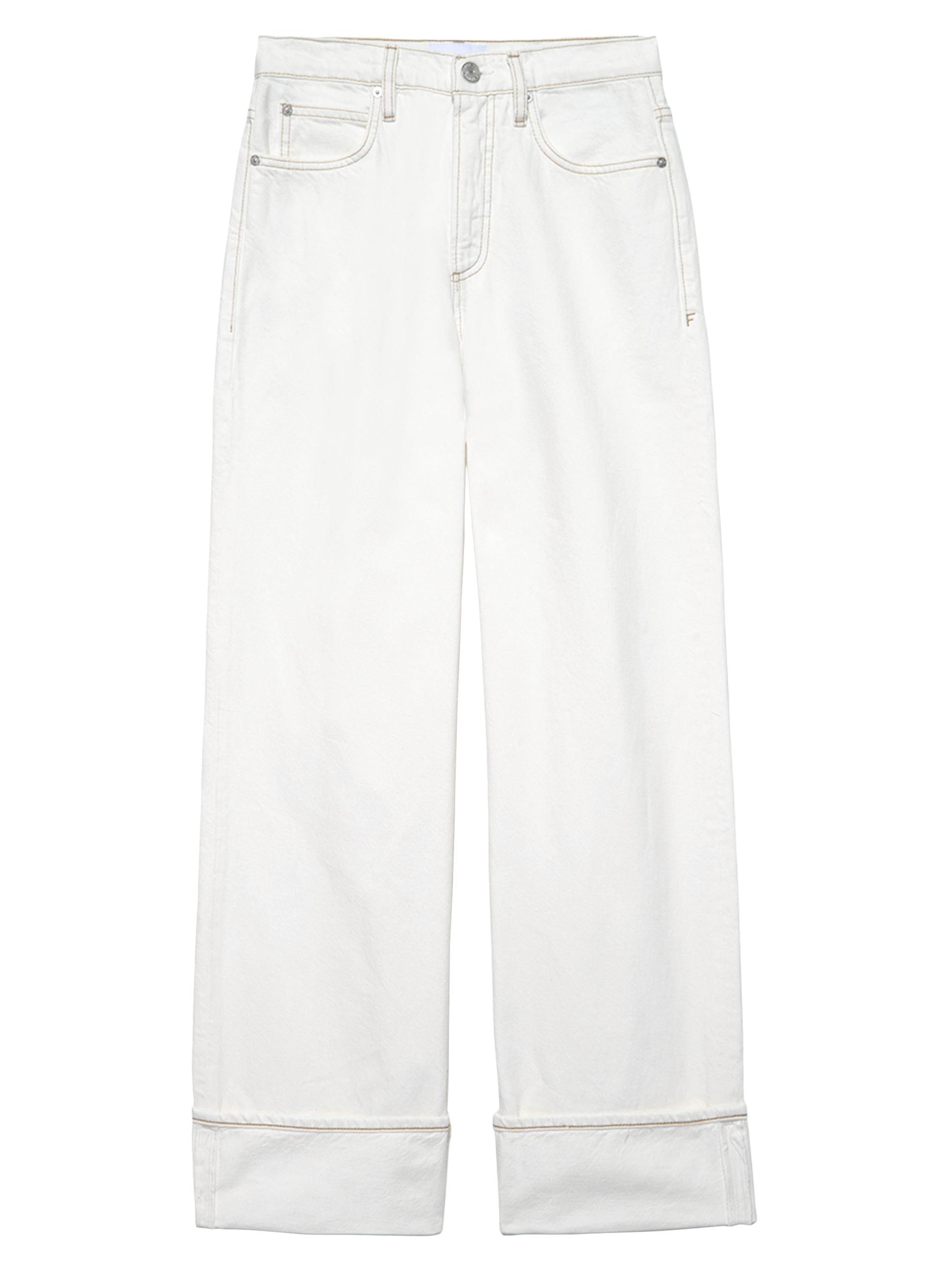 Frame Women's High-Rise Wide-Leg Rolled Jeans - Ecru