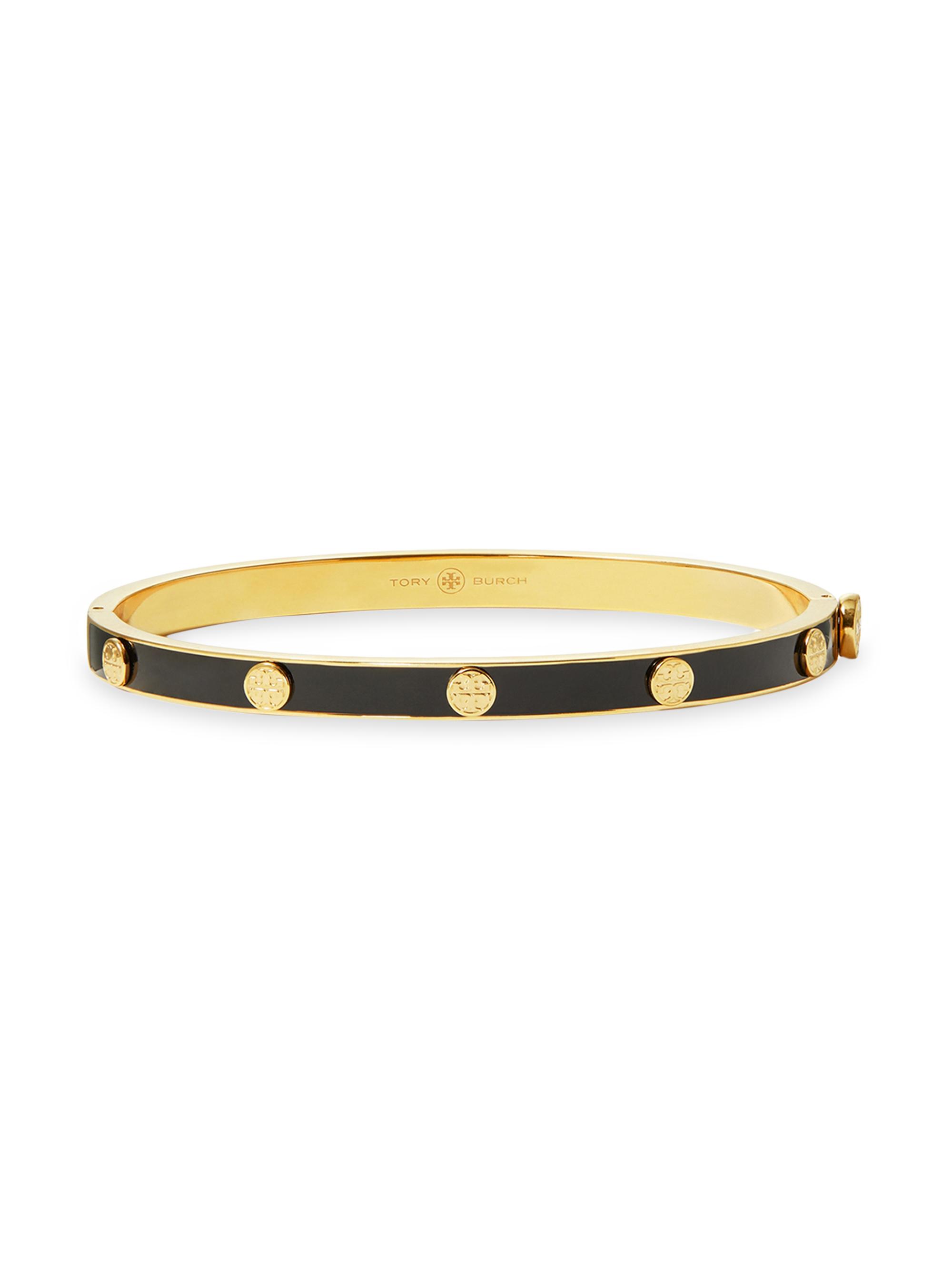 Tory Burch Women's Miller 18K Gold-Plated & Enamel Double-T Bracelet - Black
