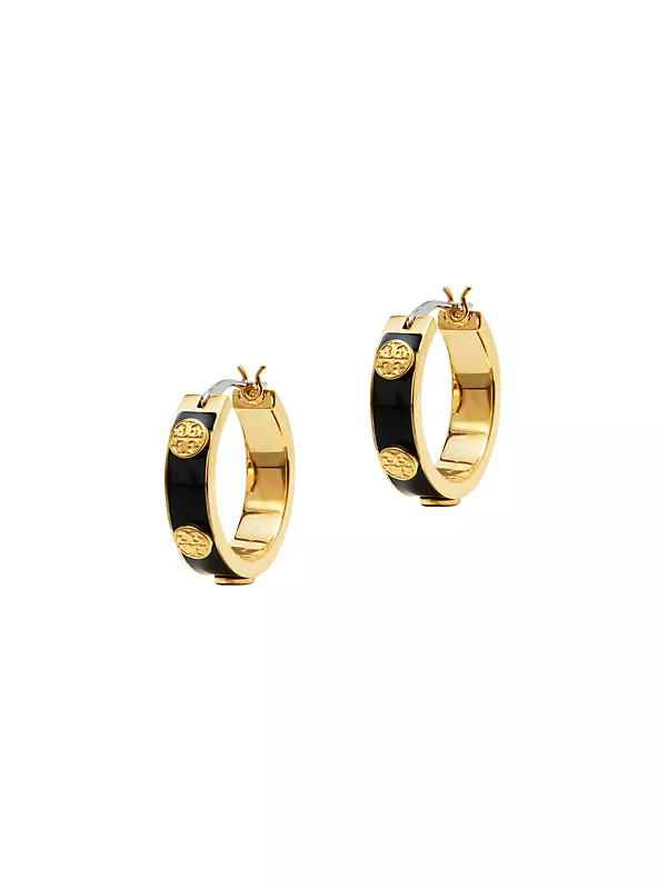 Miller Goldtone & Enamel Logo Hoop Earrings