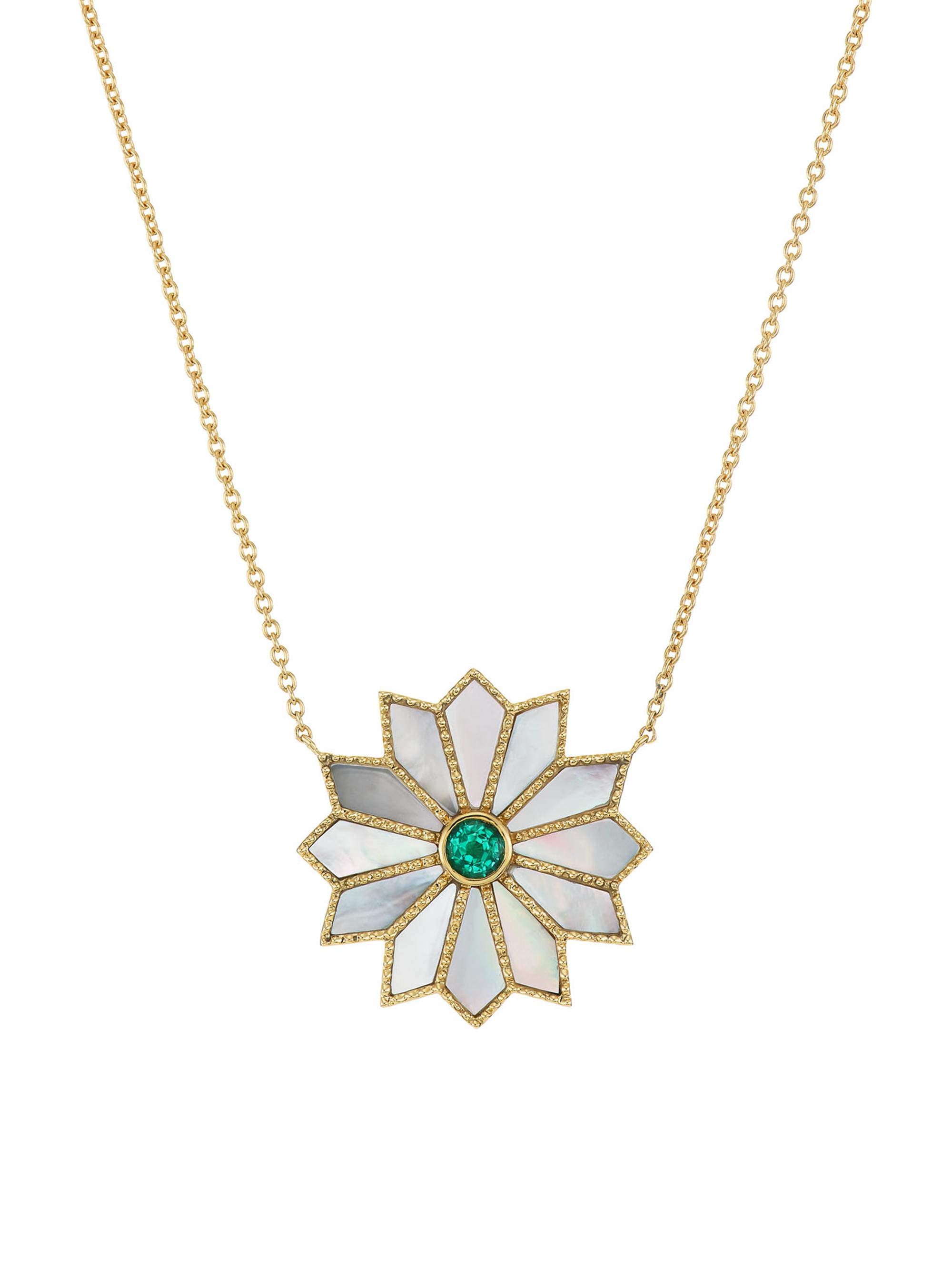 Orly Marcel Women's Sacred 18K Yellow Gold, Mother-Of-Pearl & Emerald Flower Necklace - Gold