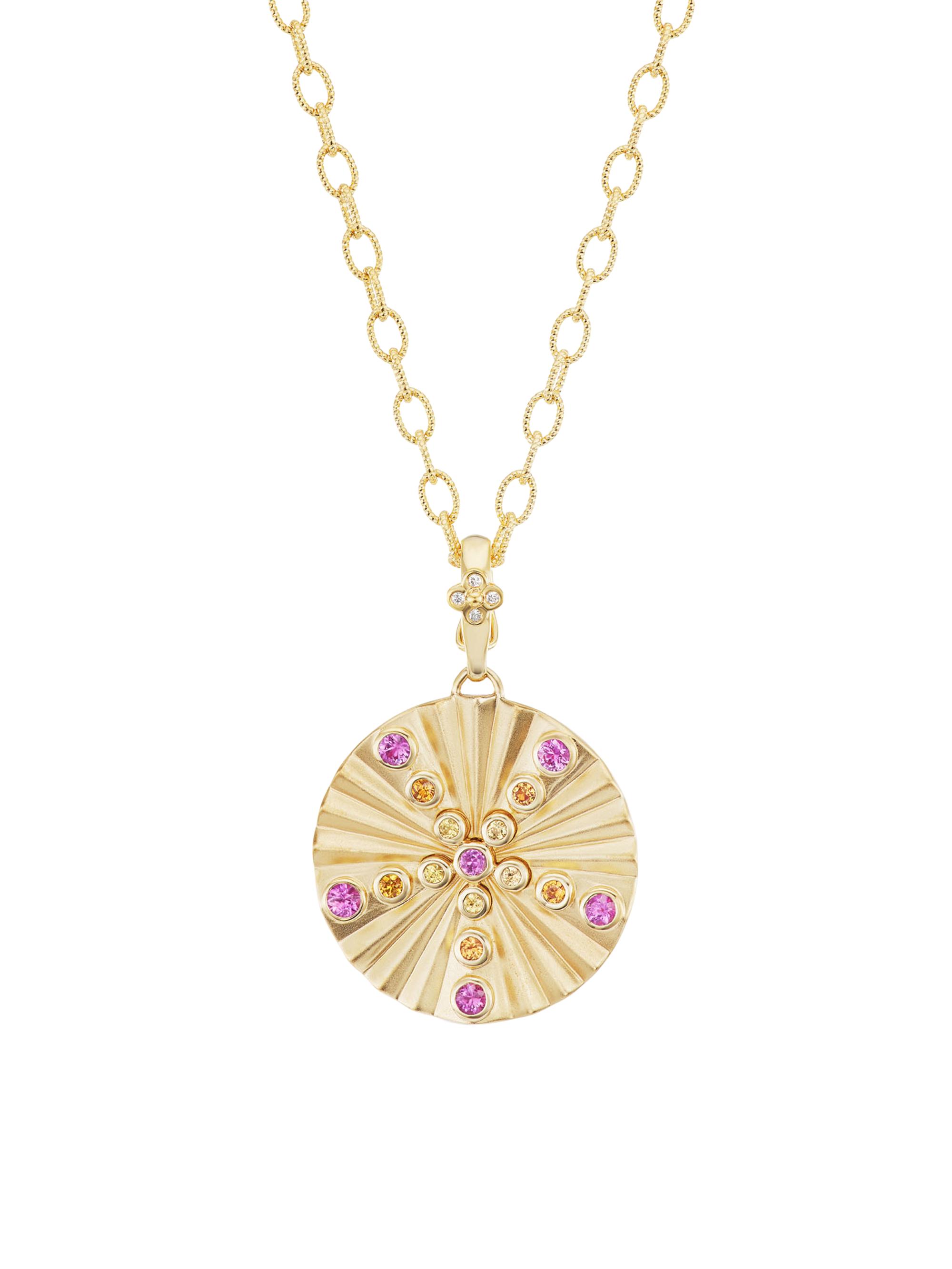 Orly Marcel Women's Shine 18K Yellow Gold, Sapphire & 0.02 TCW Diamond Medallion Pendant Necklace - Pink