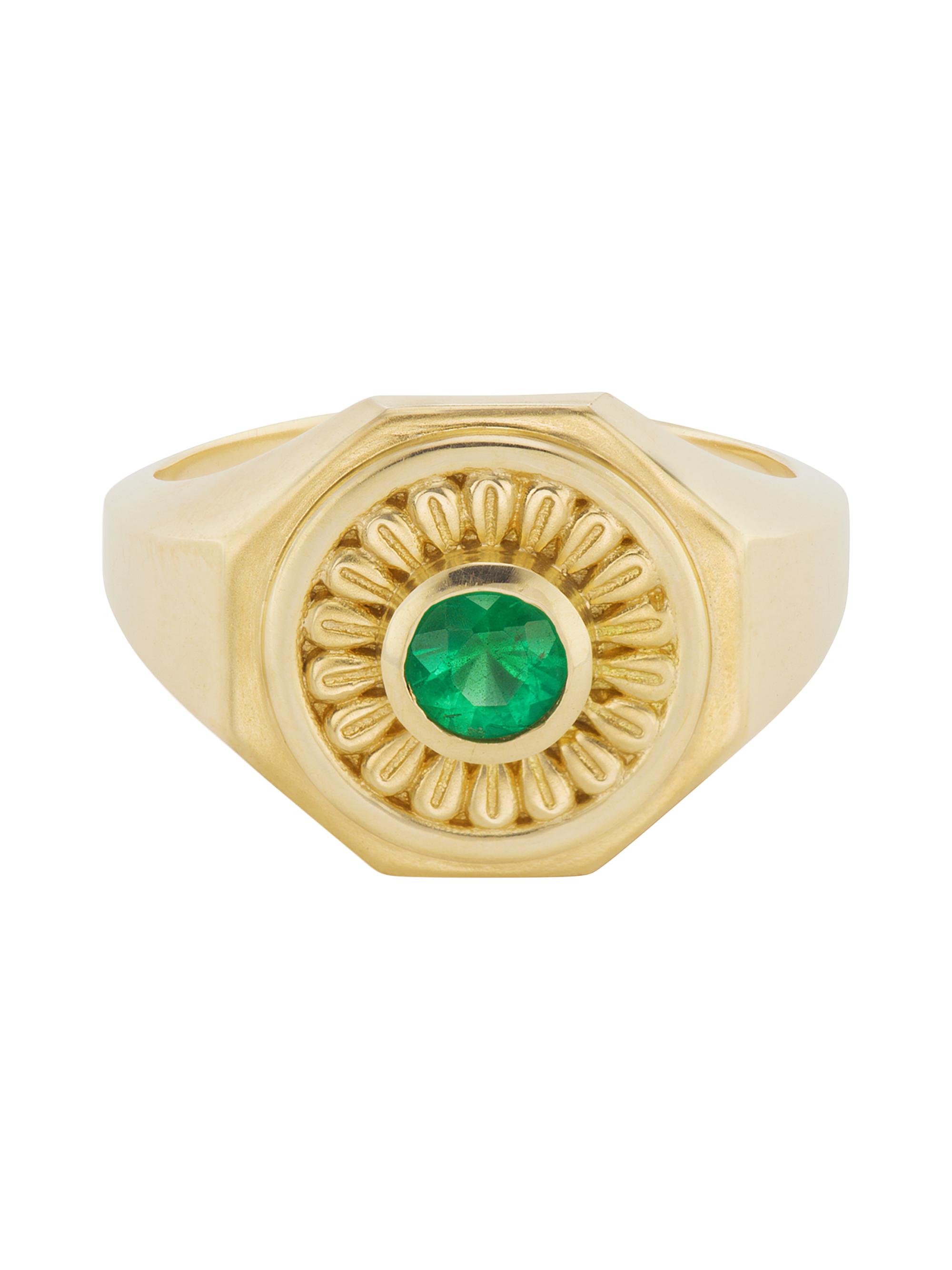 Orly Marcel Women's Mandala 18K Yellow Gold & Emerald Octagonal Signet Ring - Green