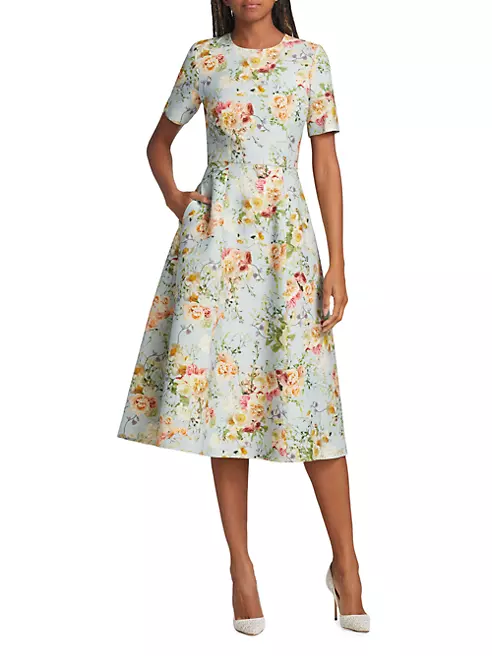 Shop Adam Lippes Eloise Short-Sleeve Floral Midi-Dress | Saks Fifth Avenue