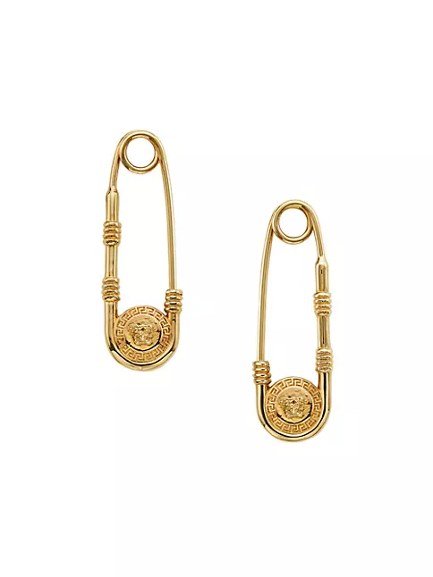 Goldtone Medusa Safety Pin Earrings
