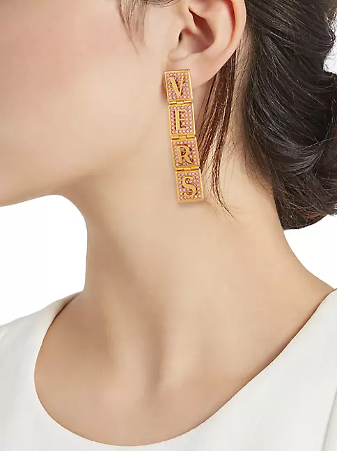 Women's Versace Tiles Goldtone Linear Drop Earrings - Gold