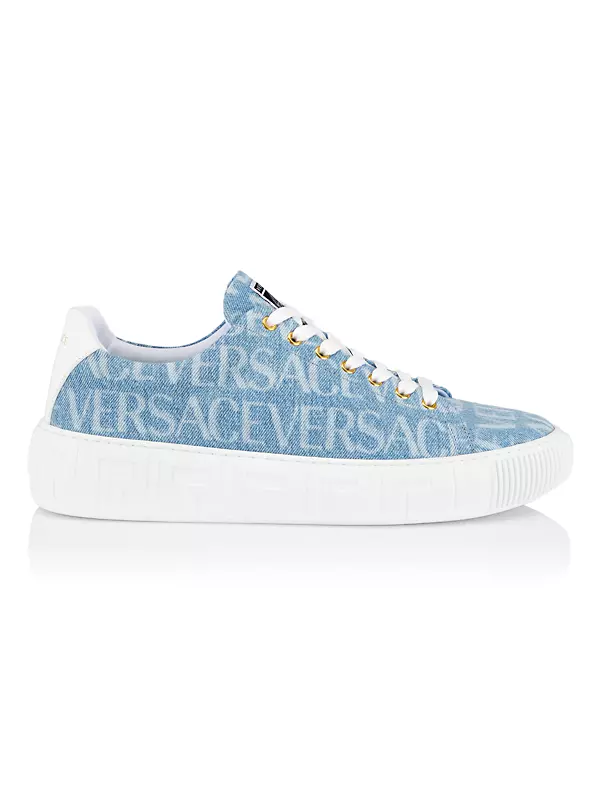 Shop Versace La Greca Denim Low-Top Sneakers | Saks Fifth Avenue