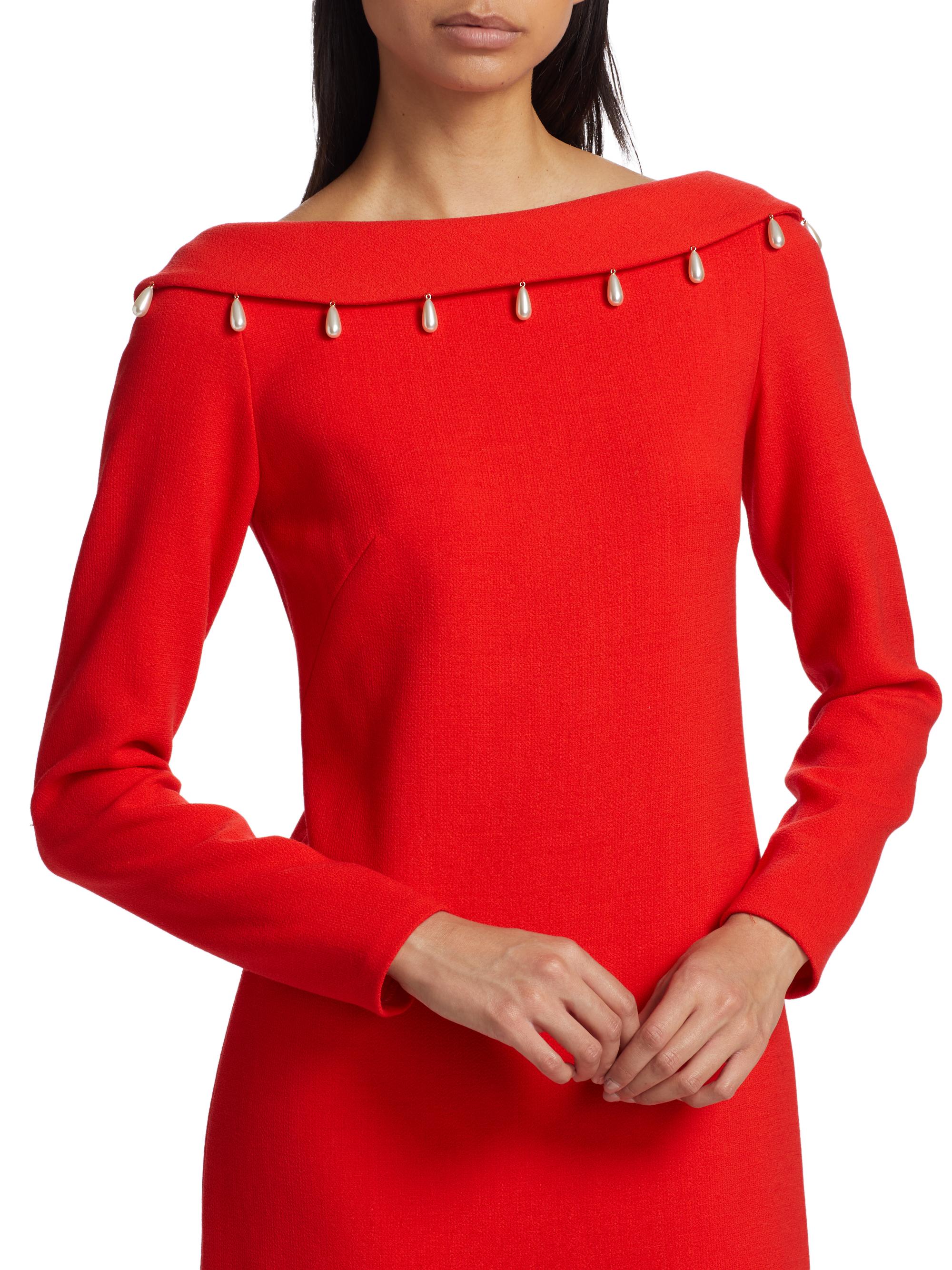 Faux Pearl-Detailed Low-Back Dress