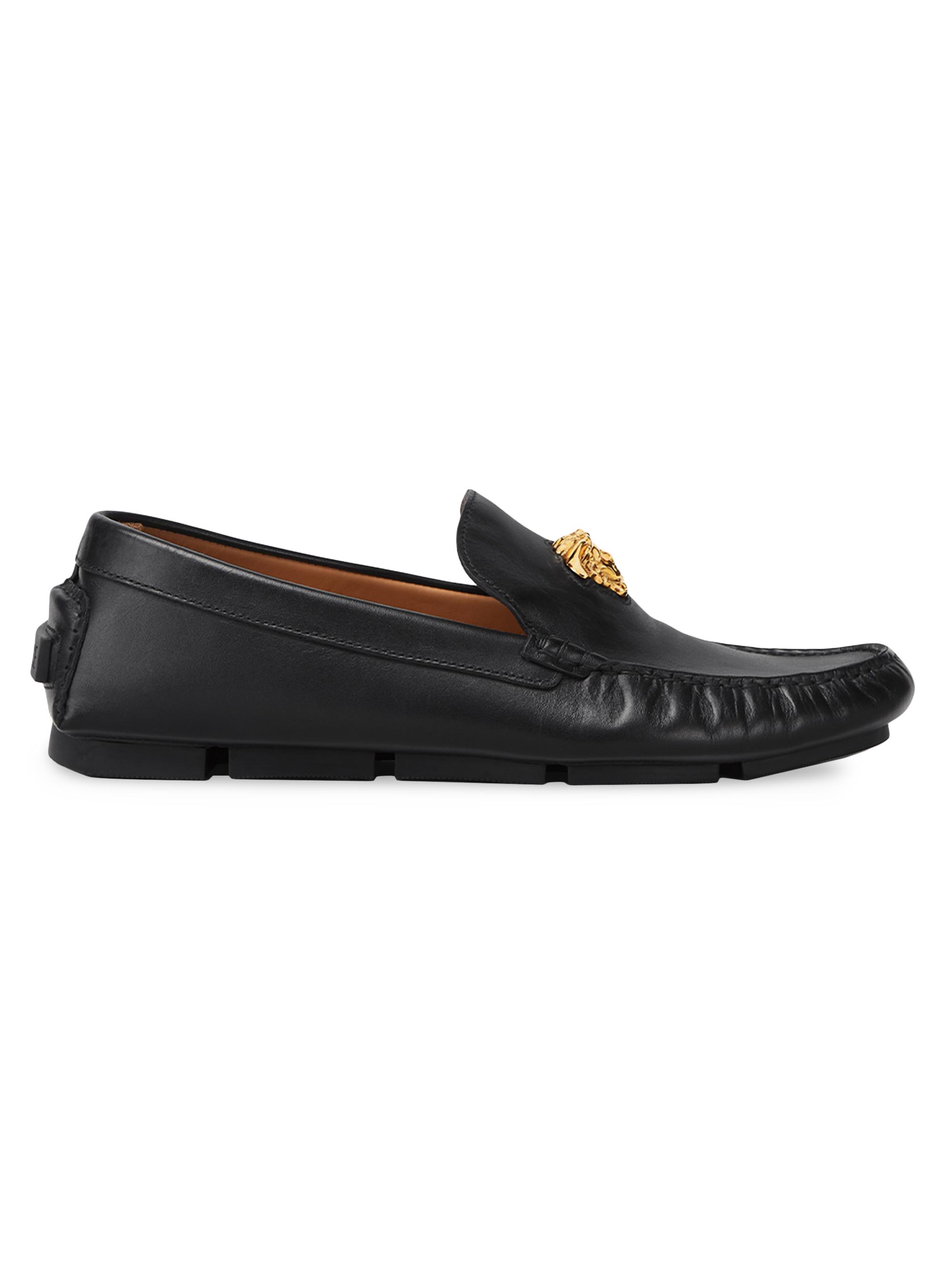 Versace Men's Leather Driving Loafers - Black  Gold